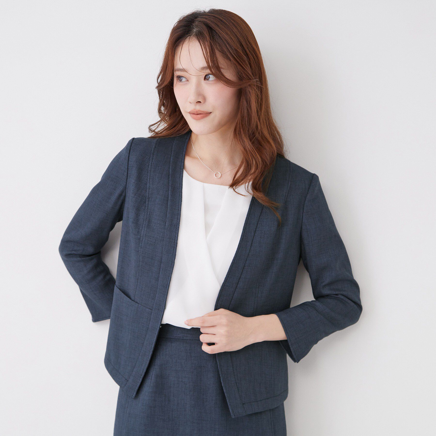 COUP DE CHANCE「【手洗い可／日本製／裏地無し／UV／清涼感／セットアップ可】麻調合繊カラーレスジャケット」|ノーカラージャケット|