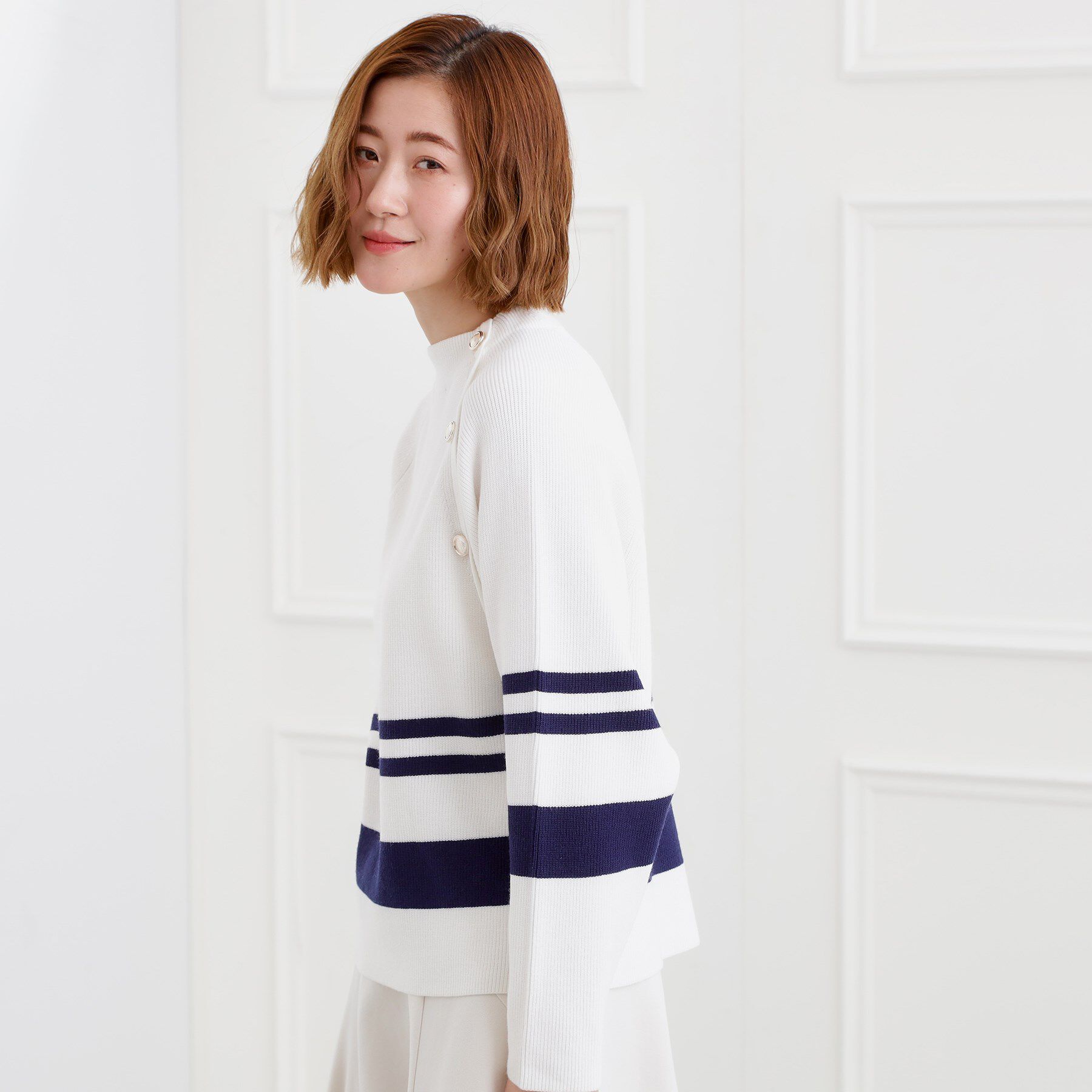 grove「ラグランスリーブ肩釦ニット」|ニット・セーター|