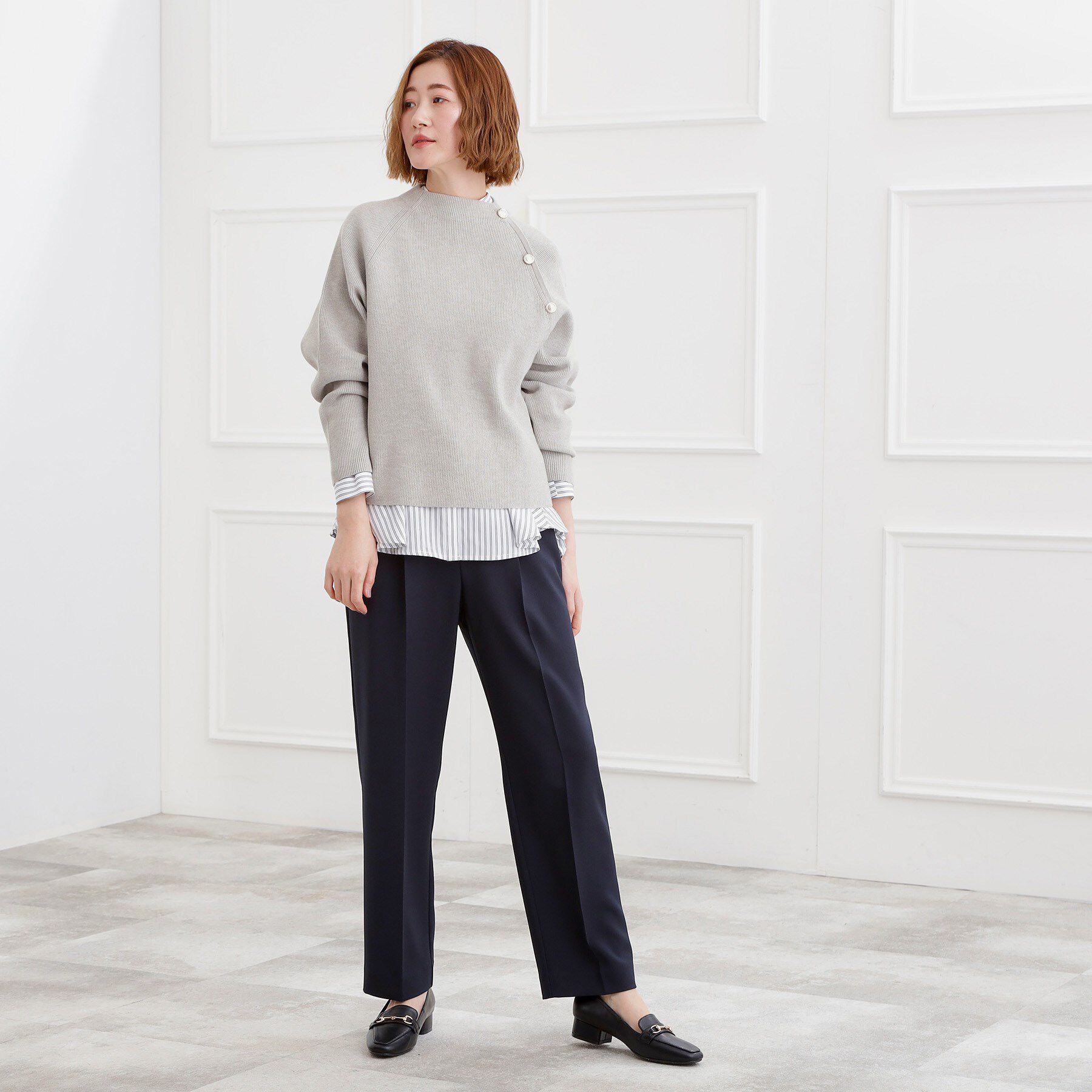 grove「ラグランスリーブ肩釦ニット」|ニット・セーター|