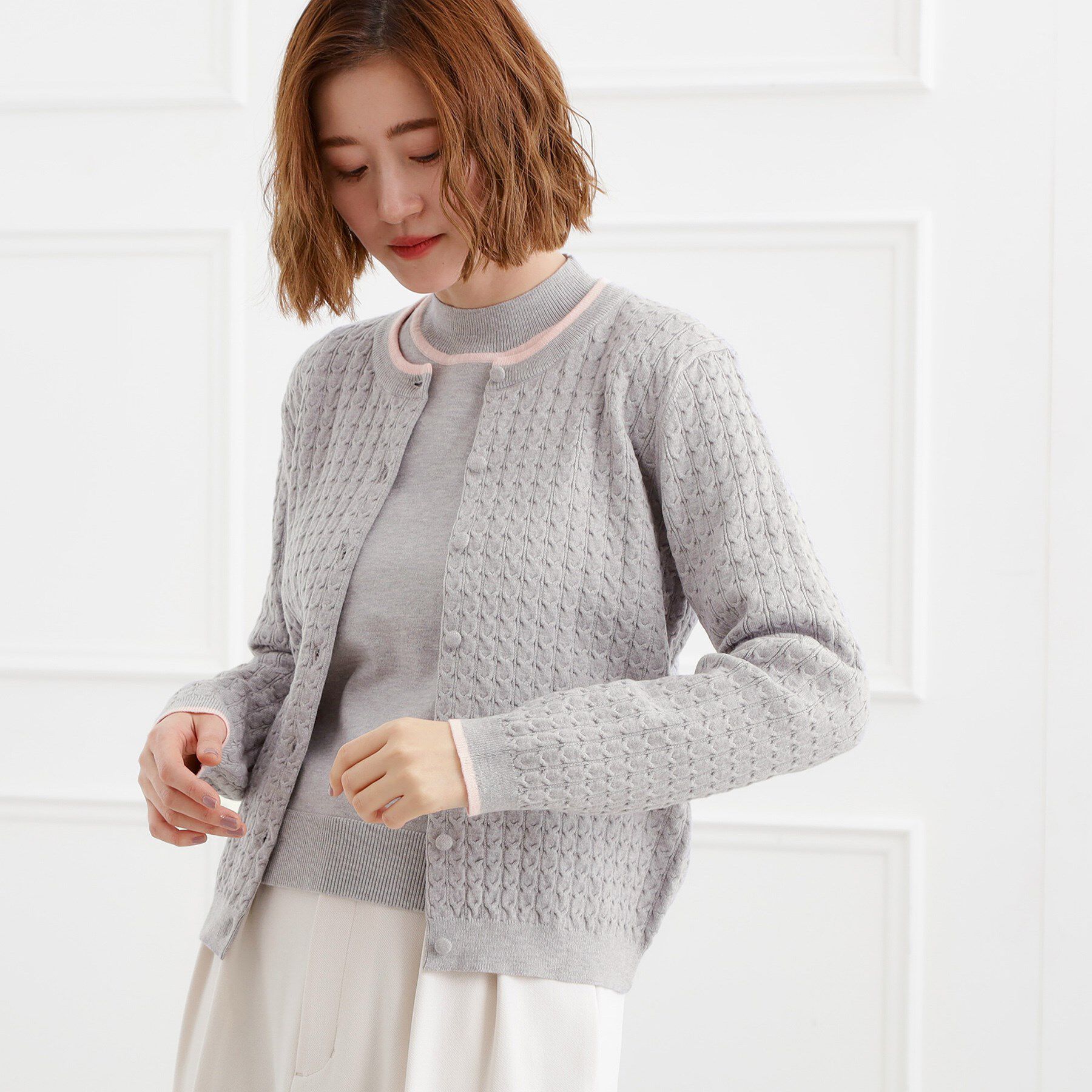 grove「ミニケーブルクルーネックカーディガン」|カーディガン|