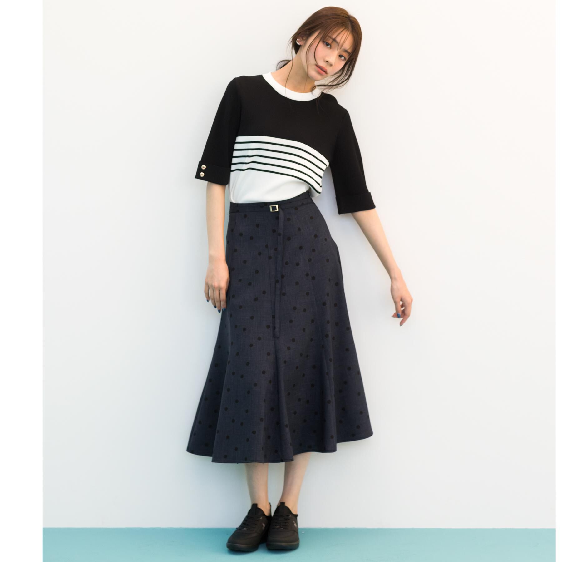 grove「【貴島明日香さん着用】やわらかドライタッチ 袖メッシュ編みニット」|ニット・セーター|