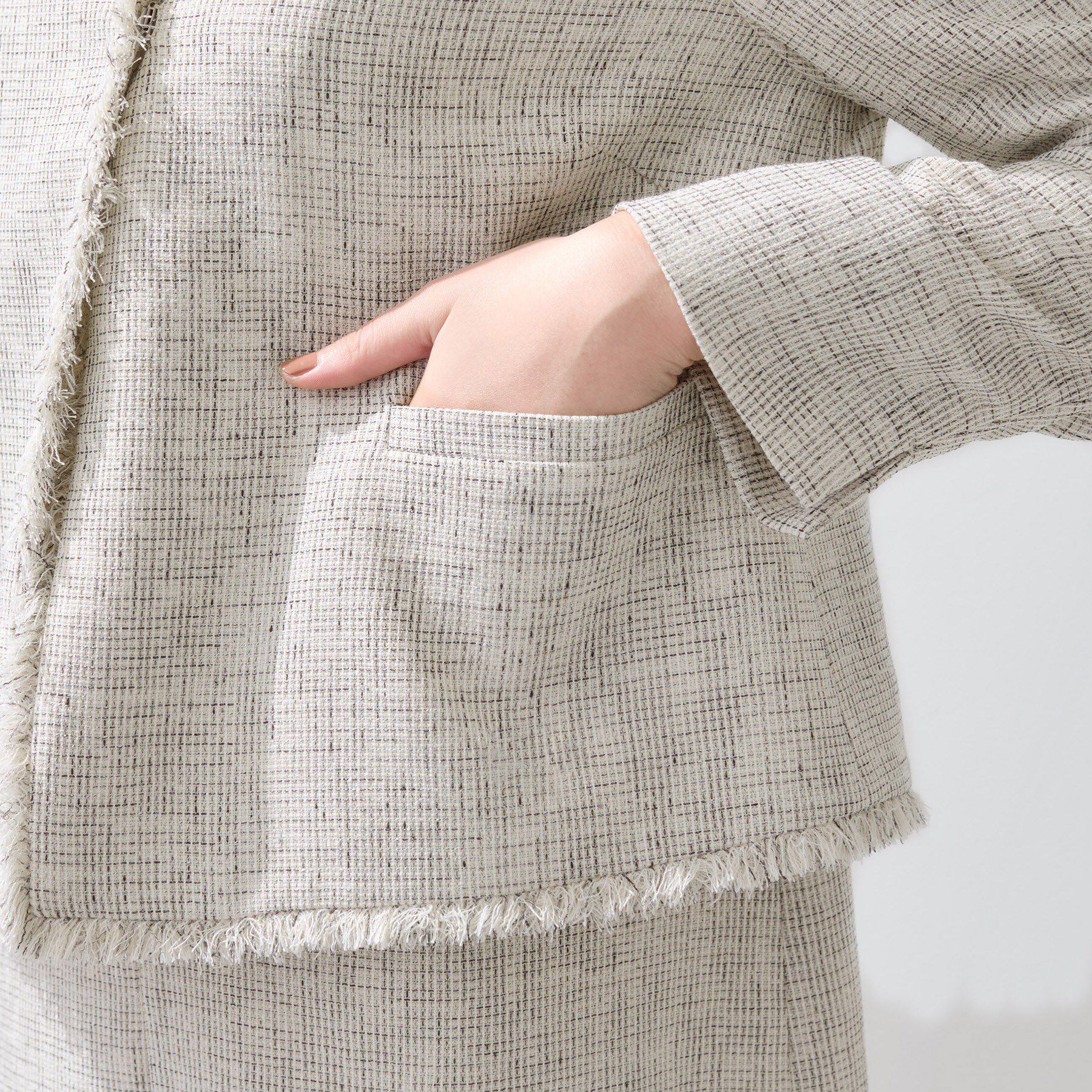 INDIVI「【軽量／SETUP可能】ストレッチツイードジャケット」|ノーカラージャケット|