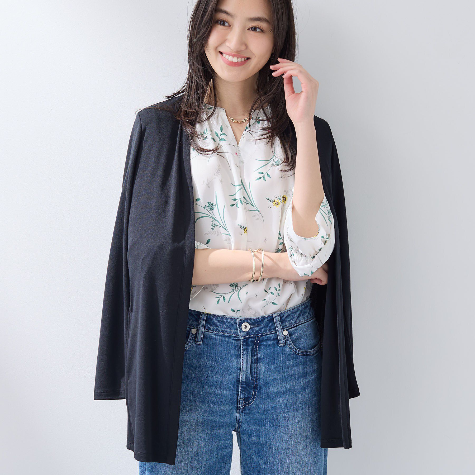 INDIVI「【UVケア】着流しミドル丈カーディガンジャージ」|カーディガン|