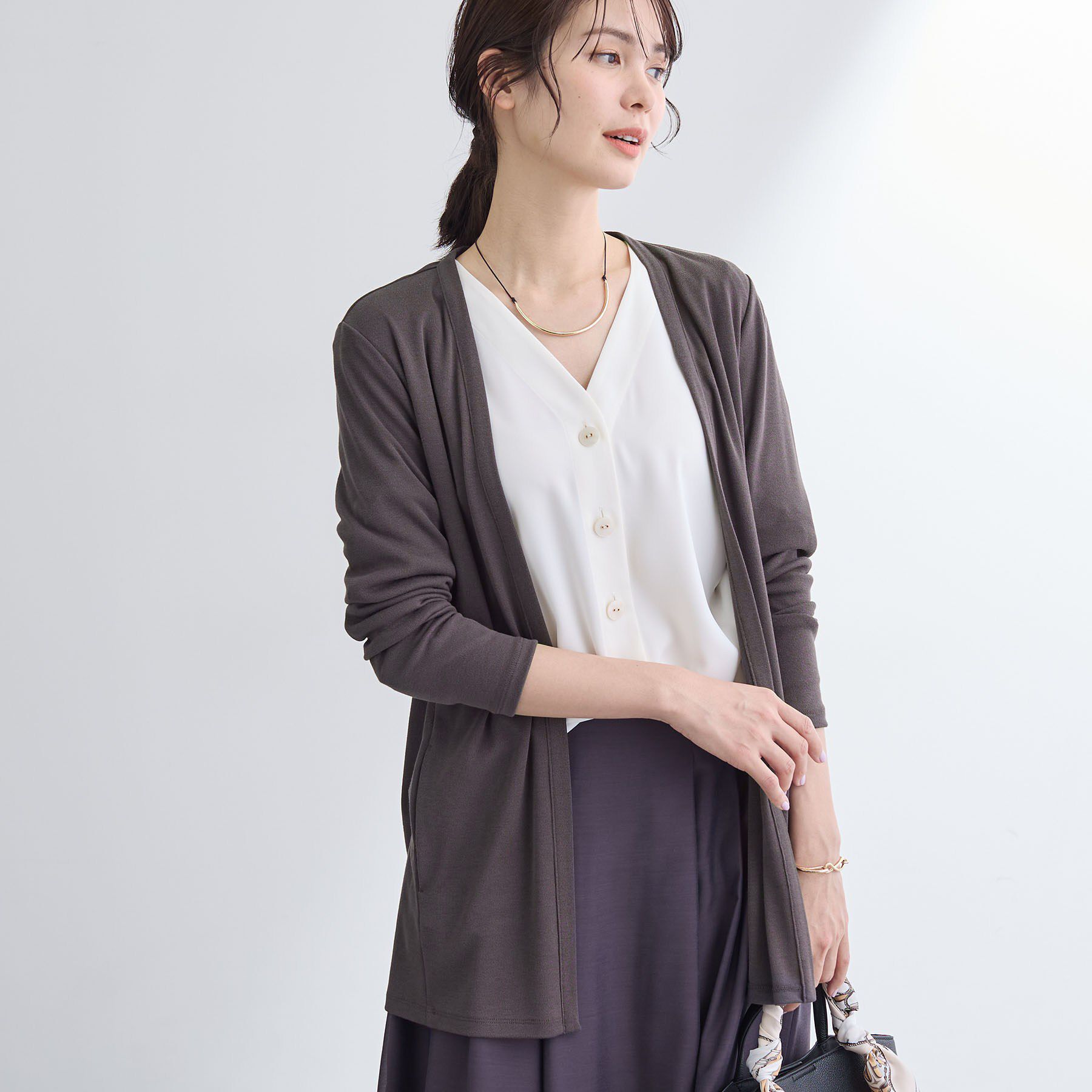 INDIVI「【UVケア】着流しミドル丈カーディガンジャージ」|カーディガン|