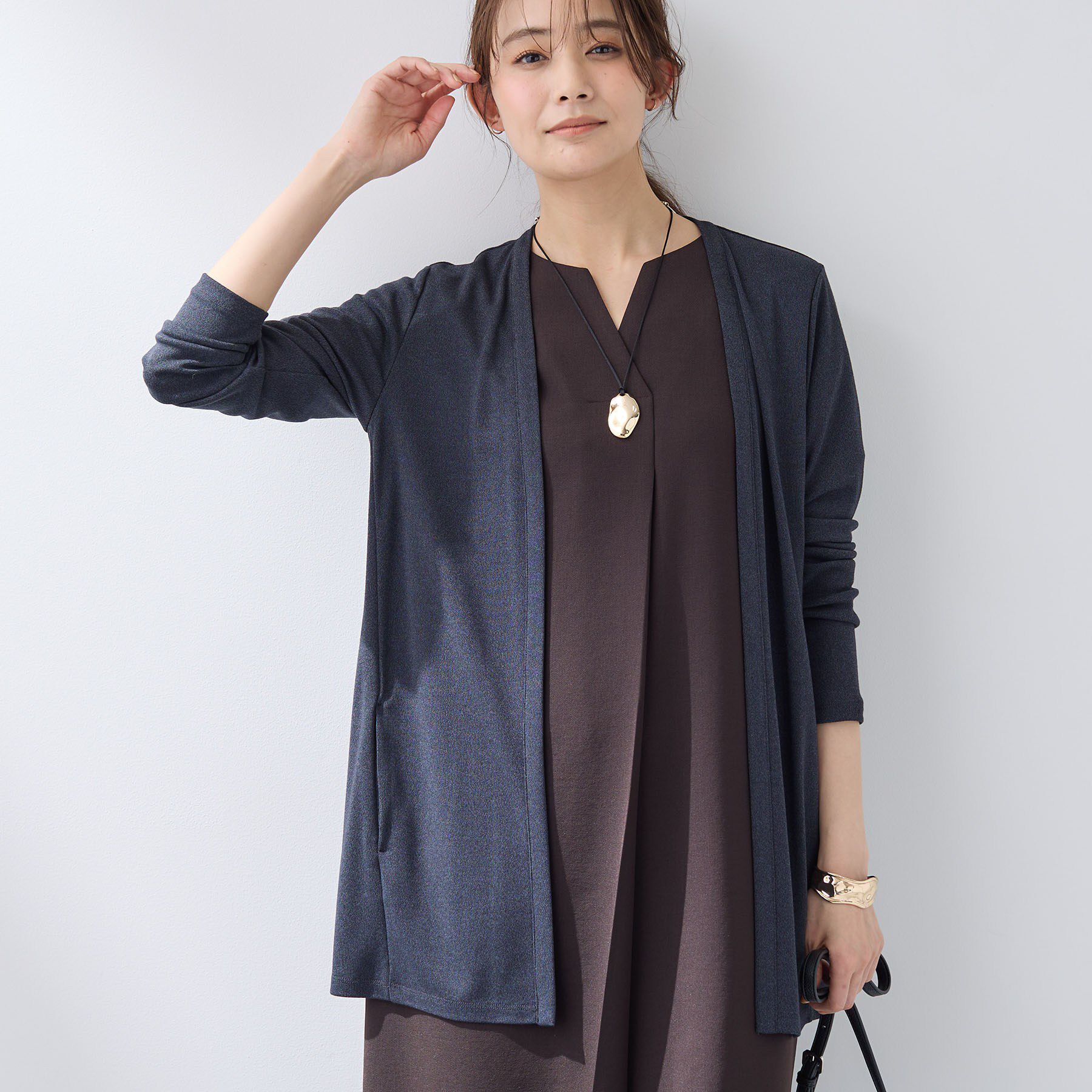 INDIVI「【UVケア】着流しミドル丈カーディガンジャージ」|カーディガン|