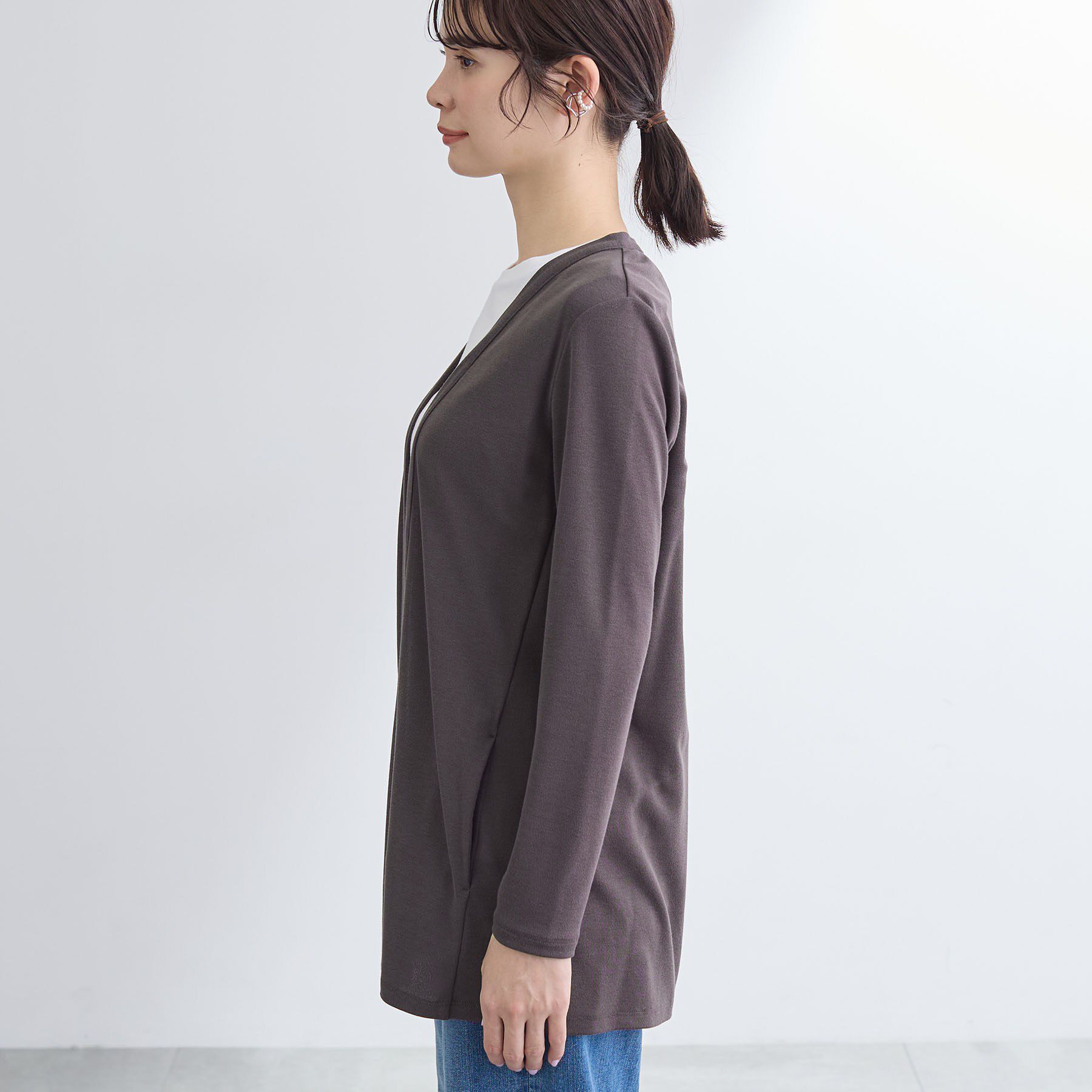 INDIVI「【UVケア】着流しミドル丈カーディガンジャージ」|カーディガン|