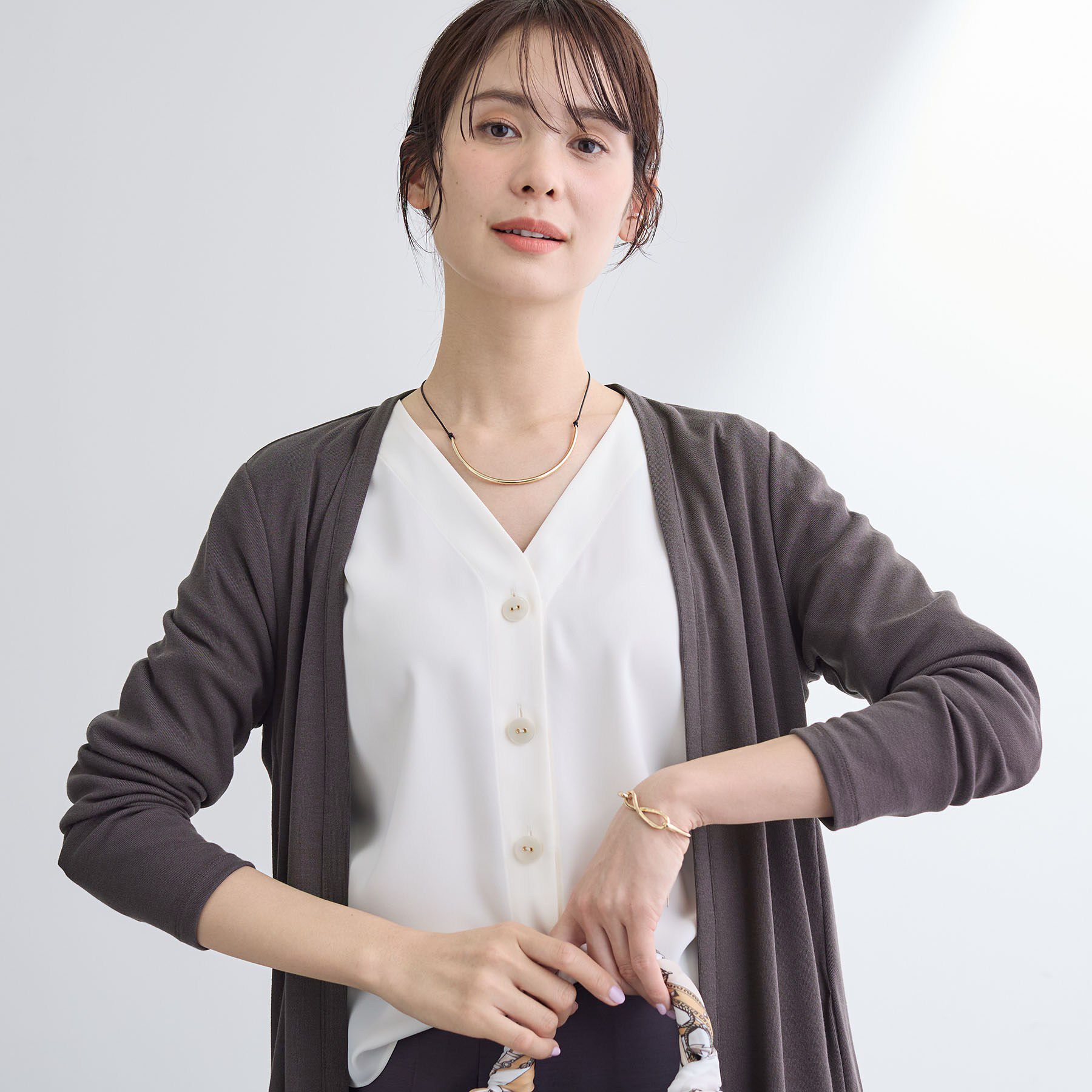 INDIVI「【UVケア】着流しミドル丈カーディガンジャージ」|カーディガン|ブラウン(044)