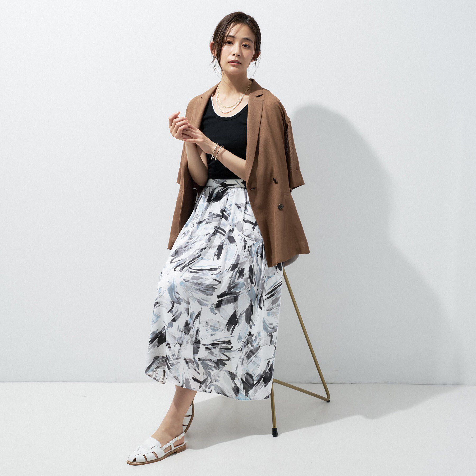 INDIVI「【洗える】リーフ柄タックフレアスカート」|スカート|