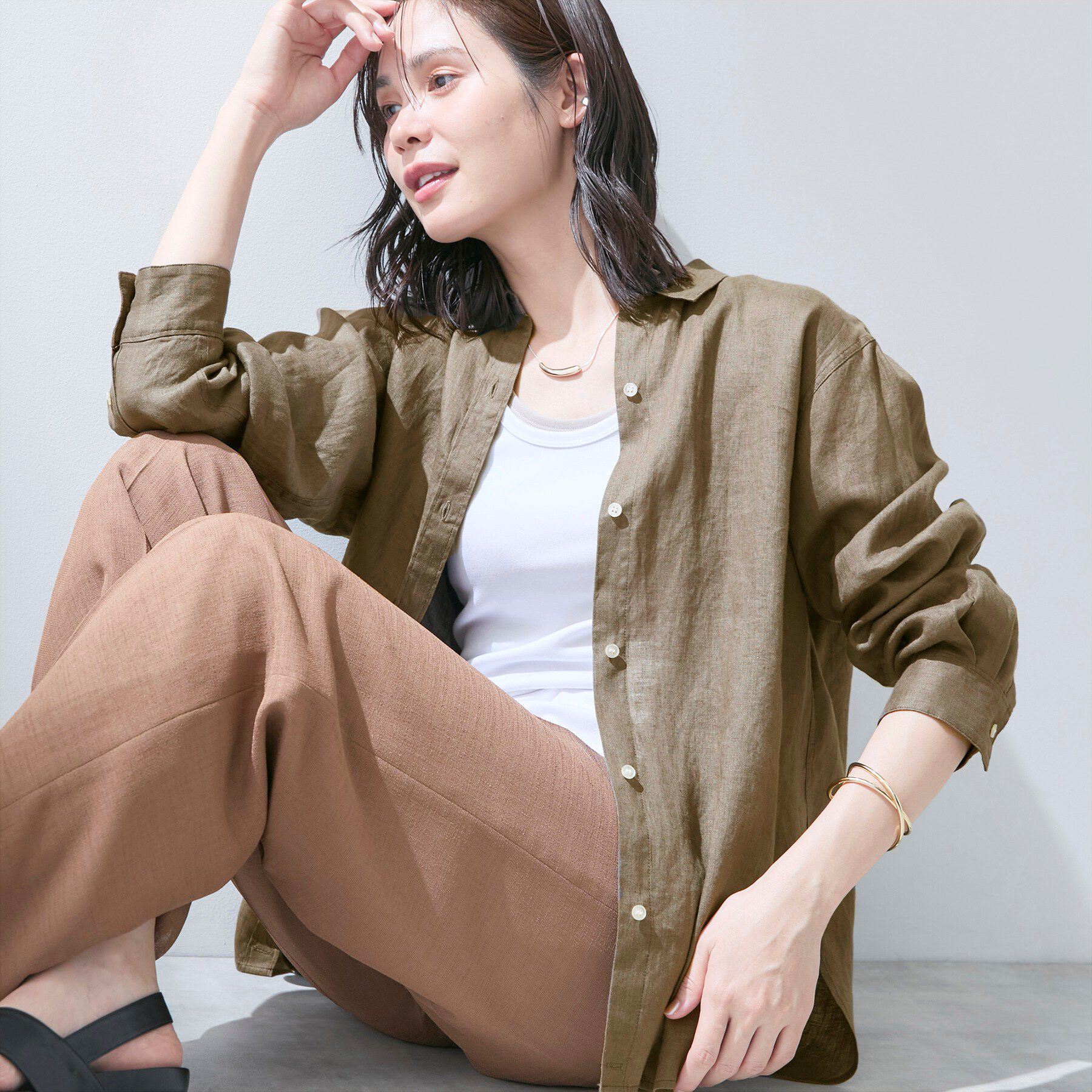 INDIVI「【接触冷感／2WAY】カシュクールリネンシャツ」|シャツ・ブラウス|モカブラウン(042