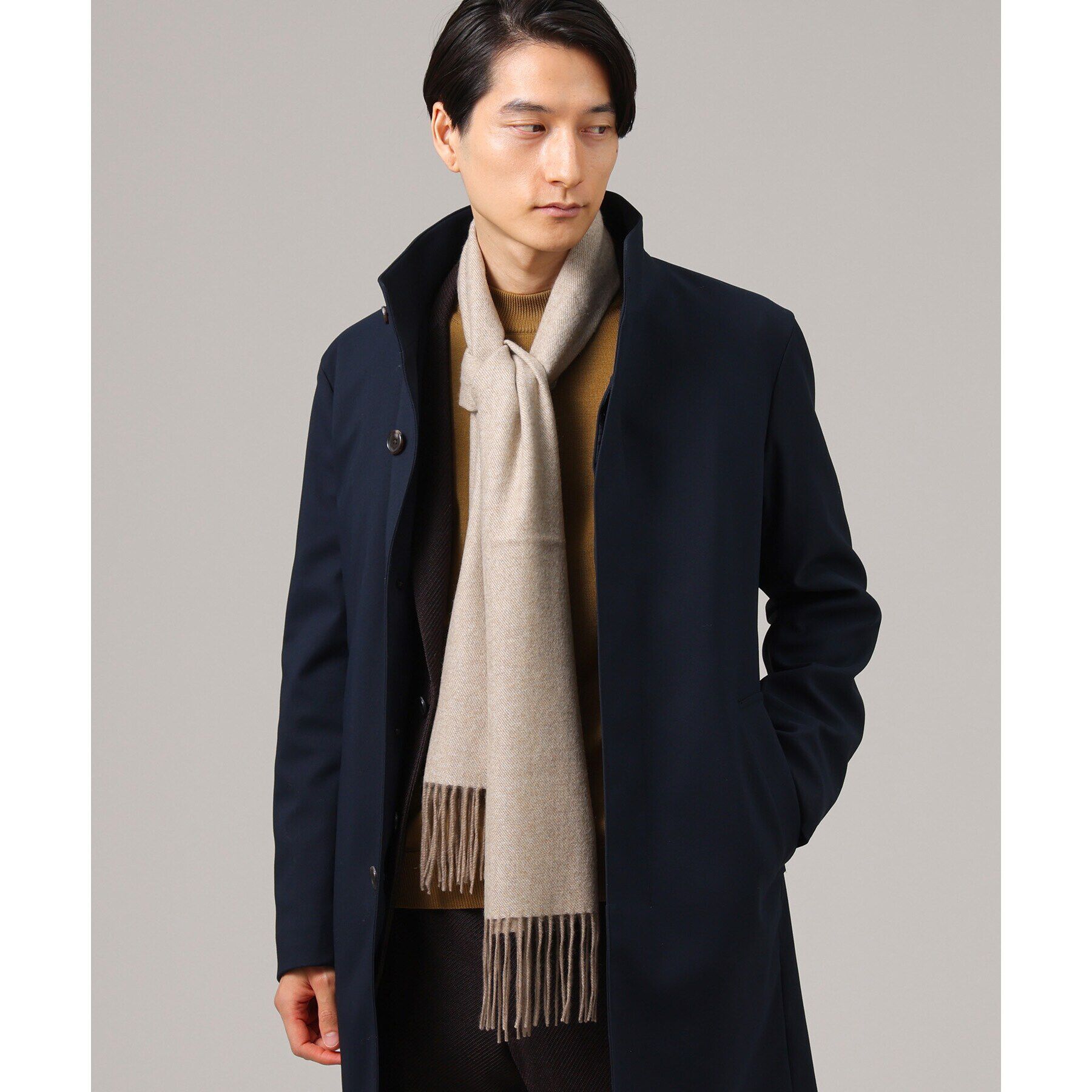 TAKEO KIKUCHI「【カシミヤ100％】無地リバー 配色カシミヤマフラー」|ストール|