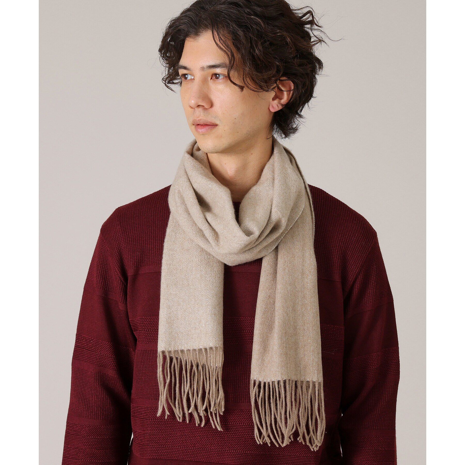 TAKEO KIKUCHI「【カシミヤ100％】無地リバー 配色カシミヤマフラー」|ストール|