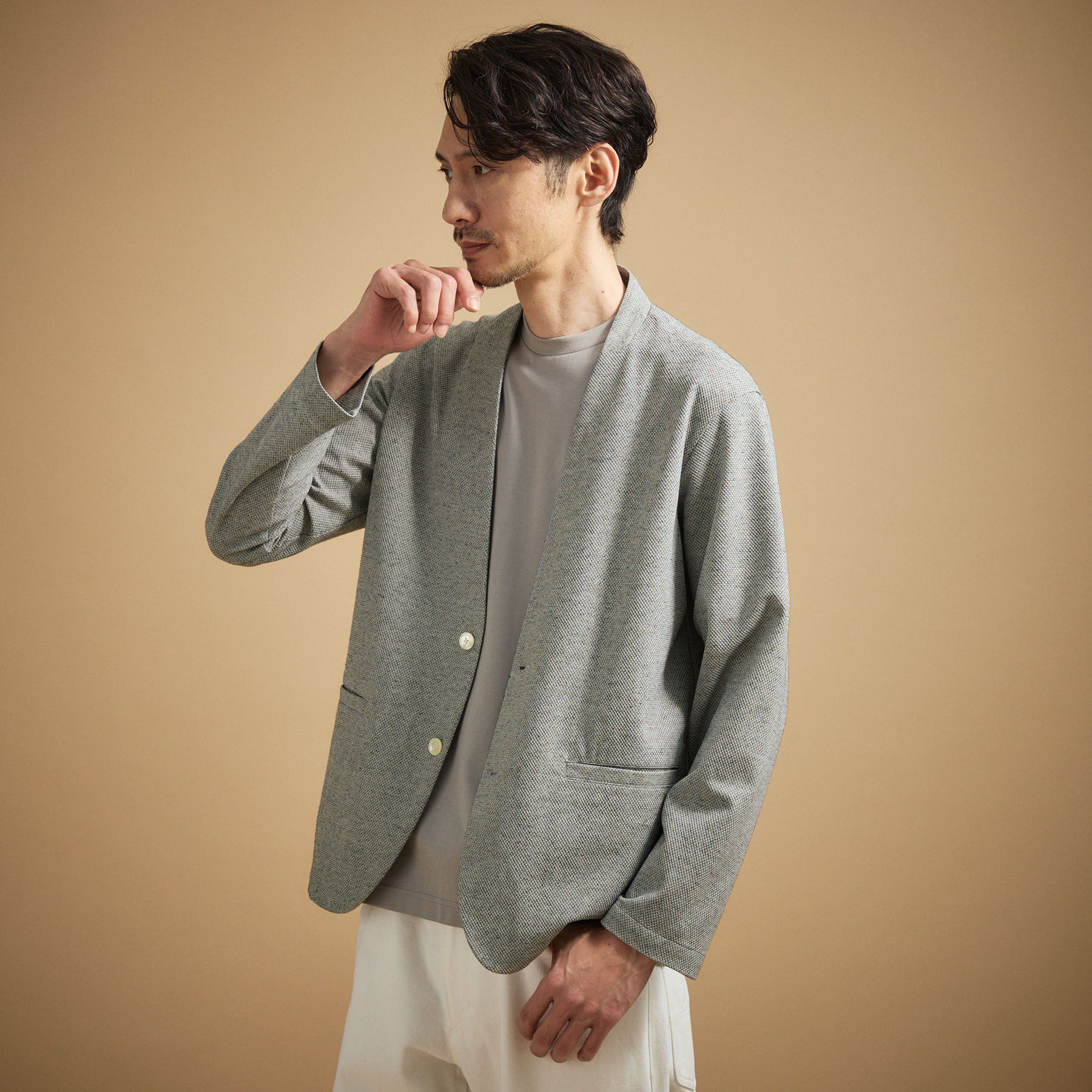 TAKEO KIKUCHI「【抗菌防臭】バーズアイメッシュノーカラージャケット」|カーディガン|