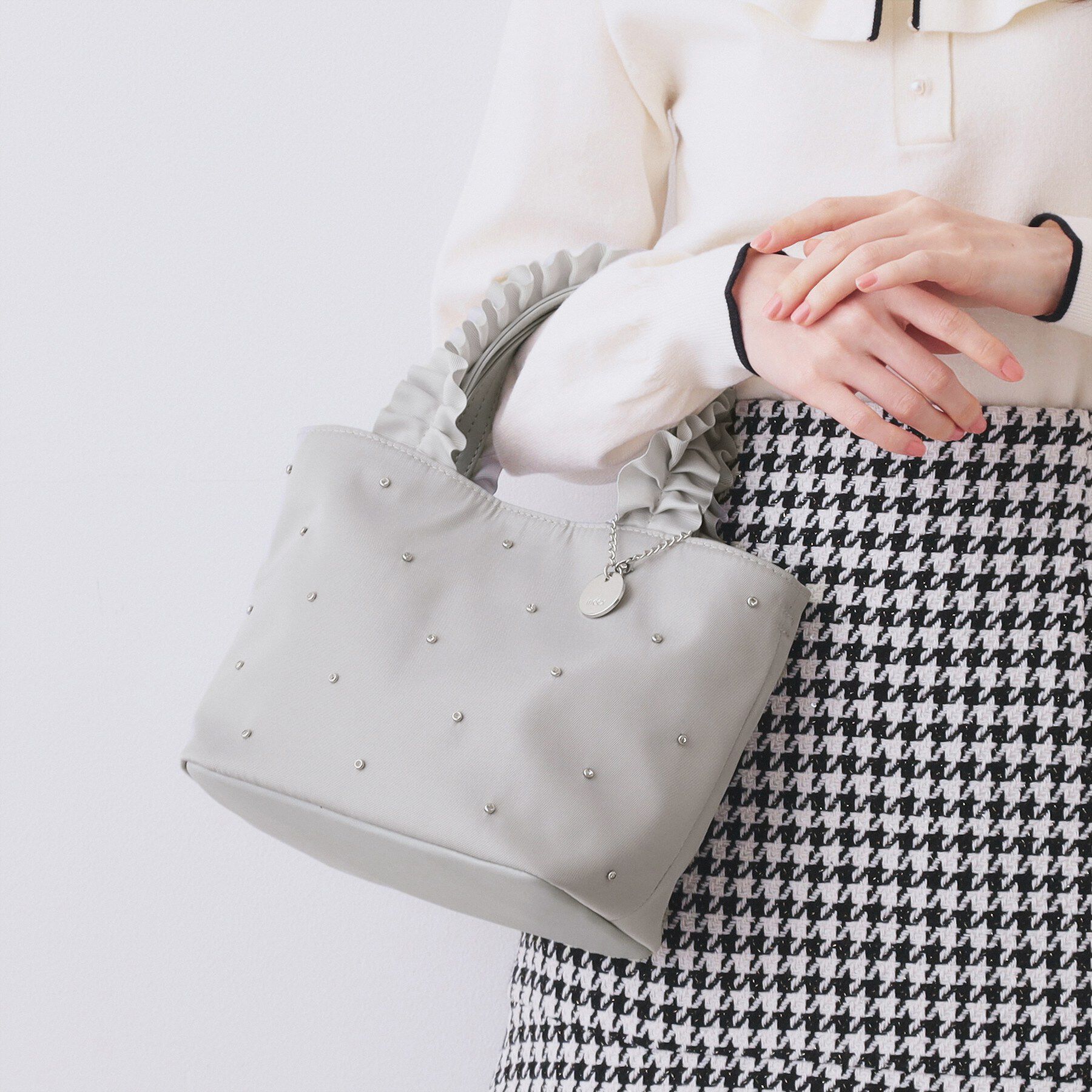 index「持ち手フリルビジューミドルトートバッグ【2WAY】」|トートバッグ|