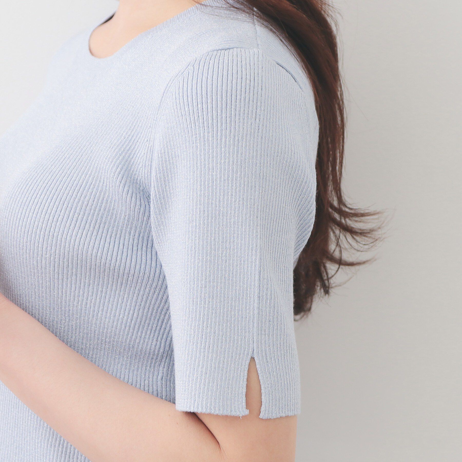 index「ラメリブ半袖ニット【洗濯機OK】」|ニット・セーター|