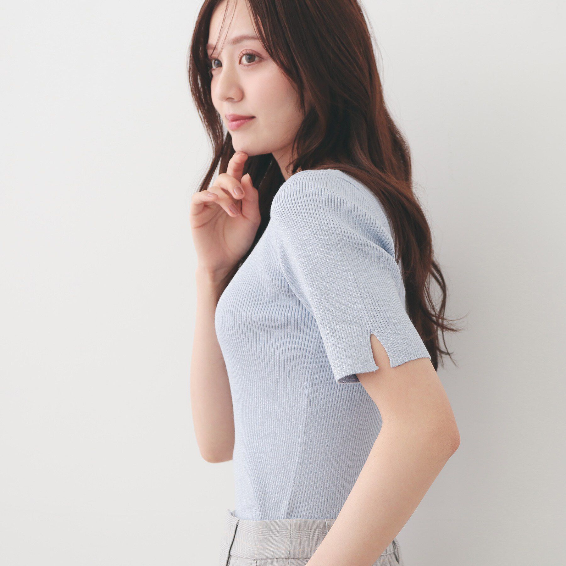 index「ラメリブ半袖ニット【洗濯機OK】」|ニット・セーター|