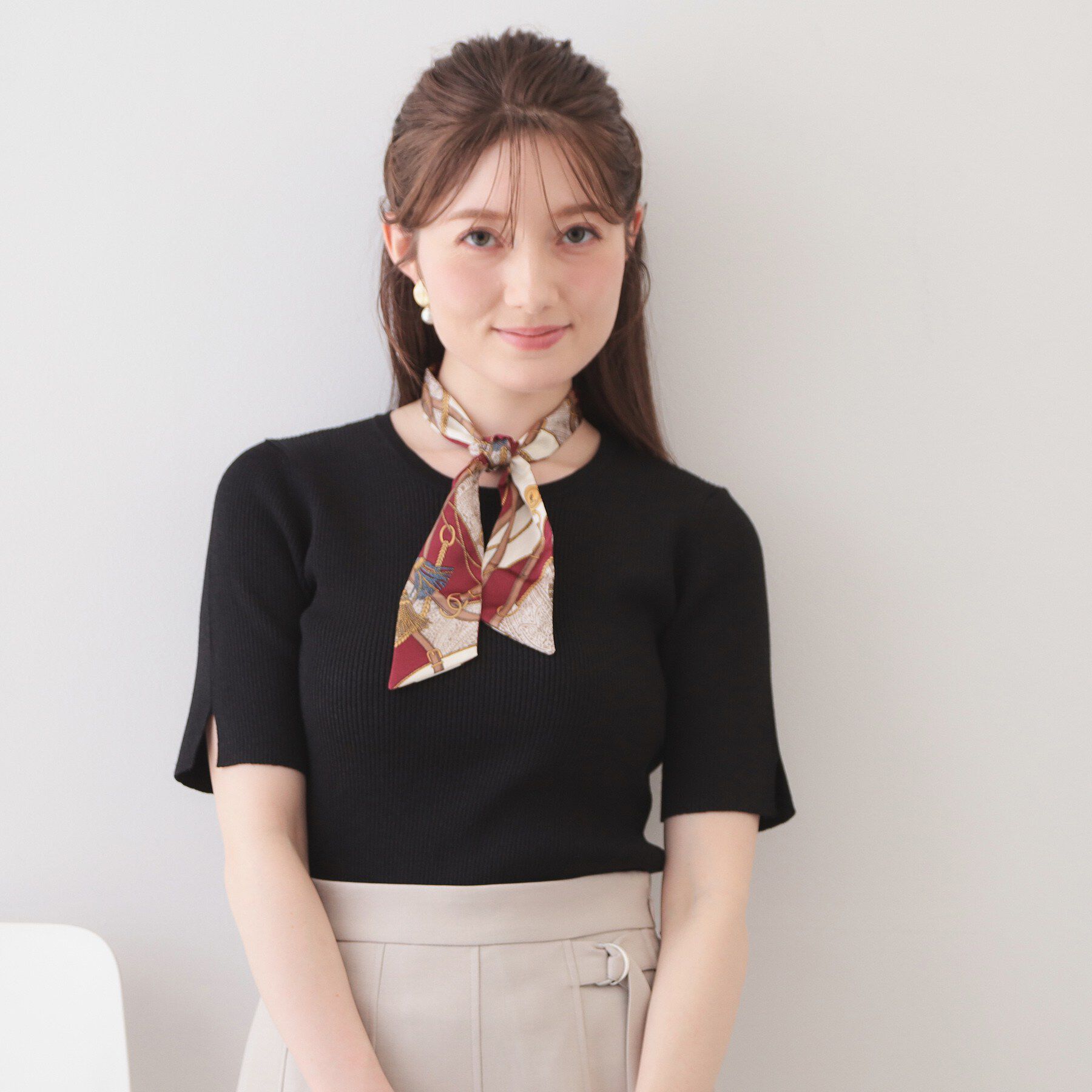 index「ラメリブ半袖ニット【洗濯機OK】」|ニット・セーター|ブラック(619)