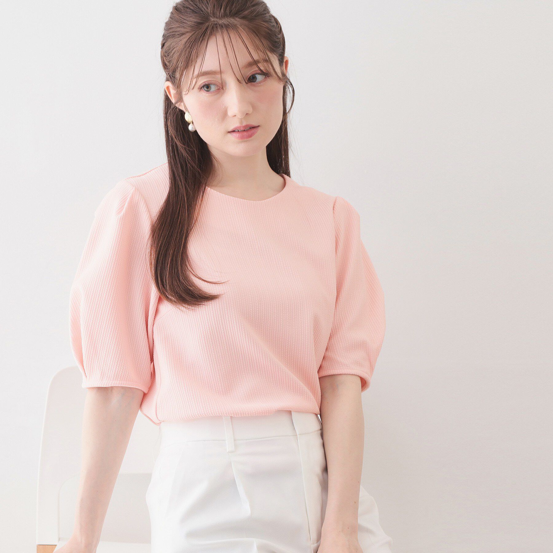 index「タックパフトップス【洗濯機OK/UVケア/接触冷感】」|Tシャツ・カットソー|ライトピンク(070