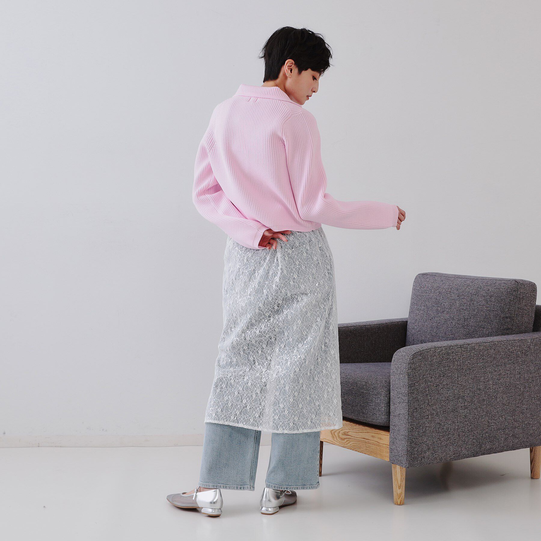 OPAQUE.CLIP「シアーレーススパンコールスカート【洗濯機洗い可】」|スカート|