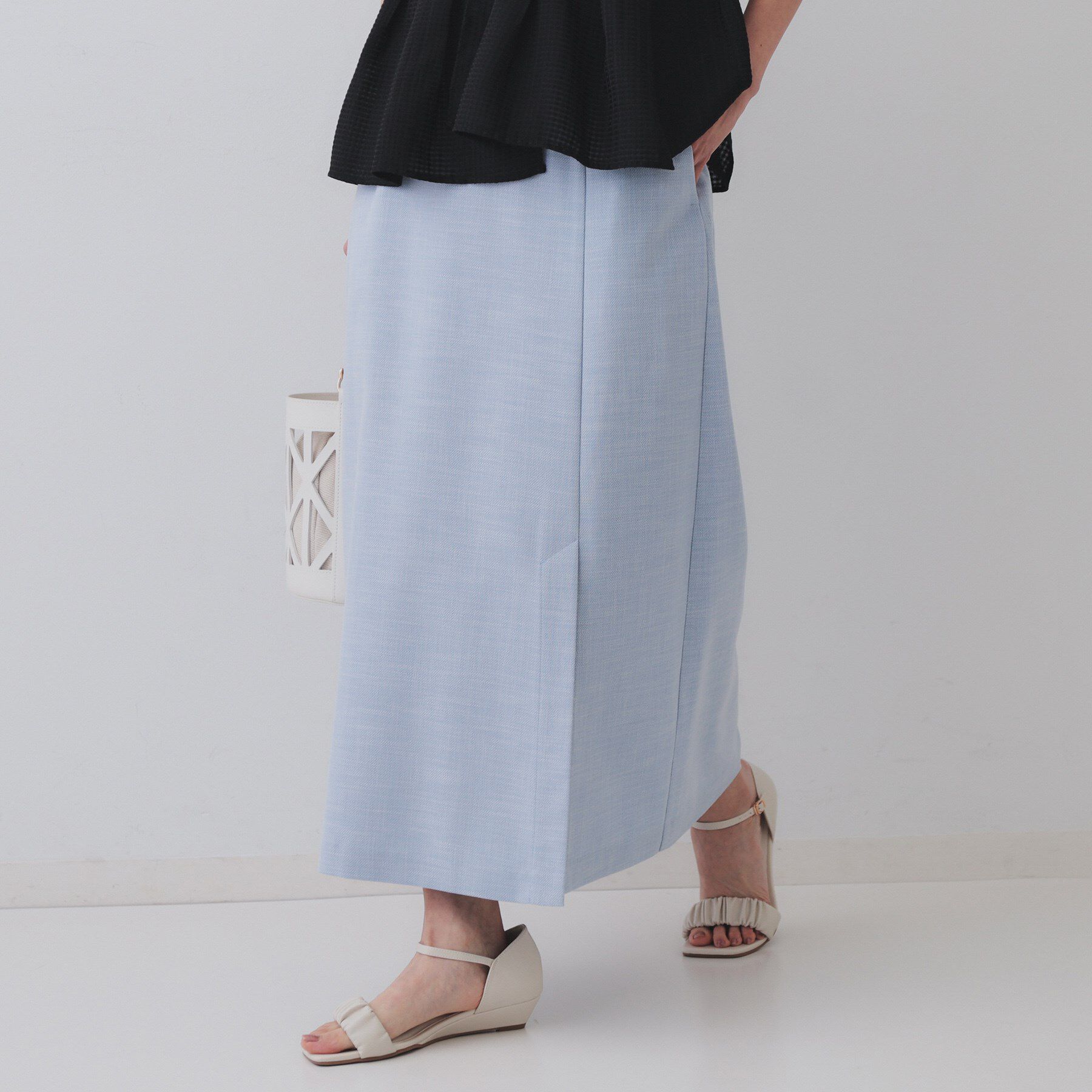 OPAQUE.CLIP「メランジナローフレアスカート／セットアップ対応可【洗濯機洗い可】」|スカート|ブルー(091)