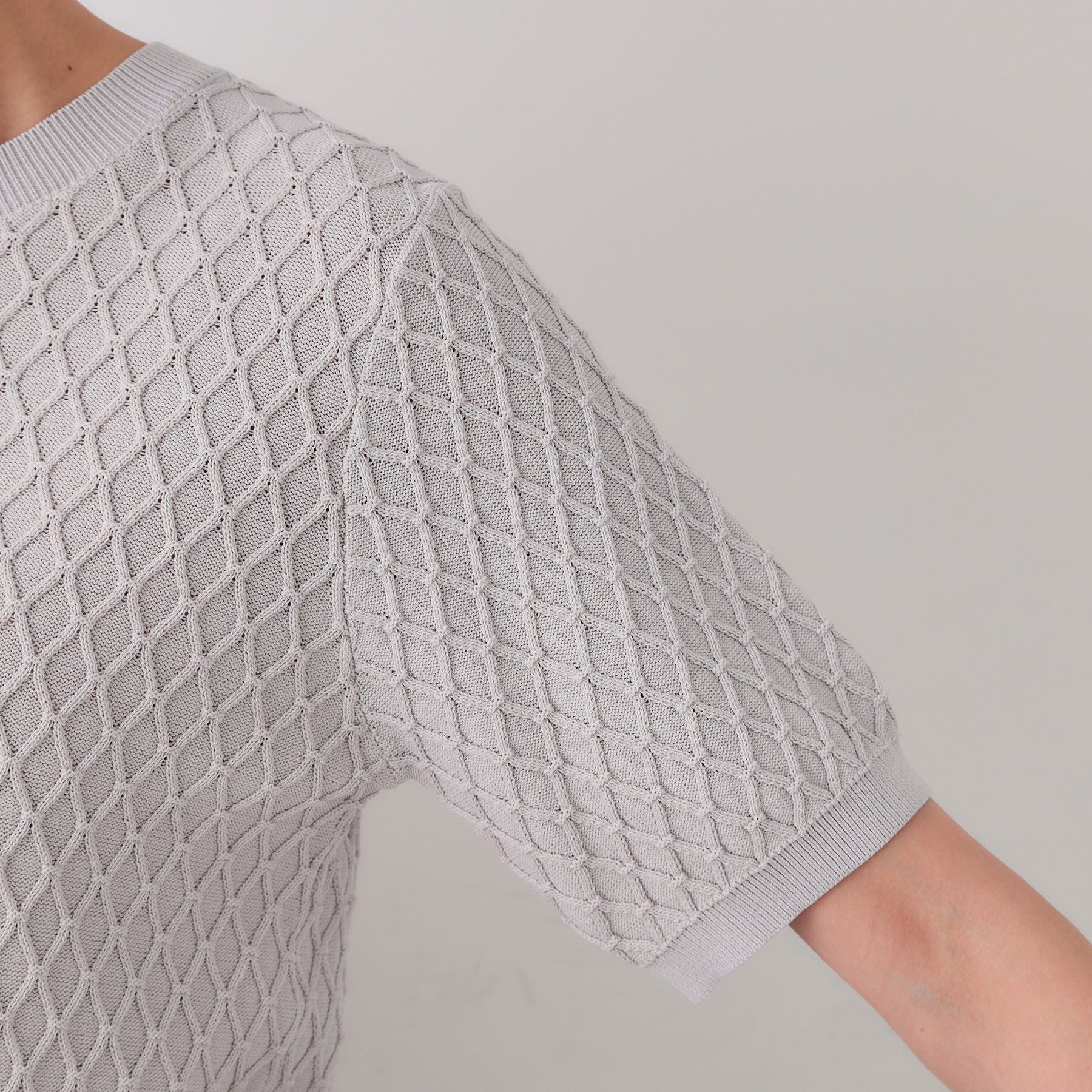 OPAQUE.CLIP「柄編みハーフスリーブニット【洗濯機洗い可】」|ニット・セーター|