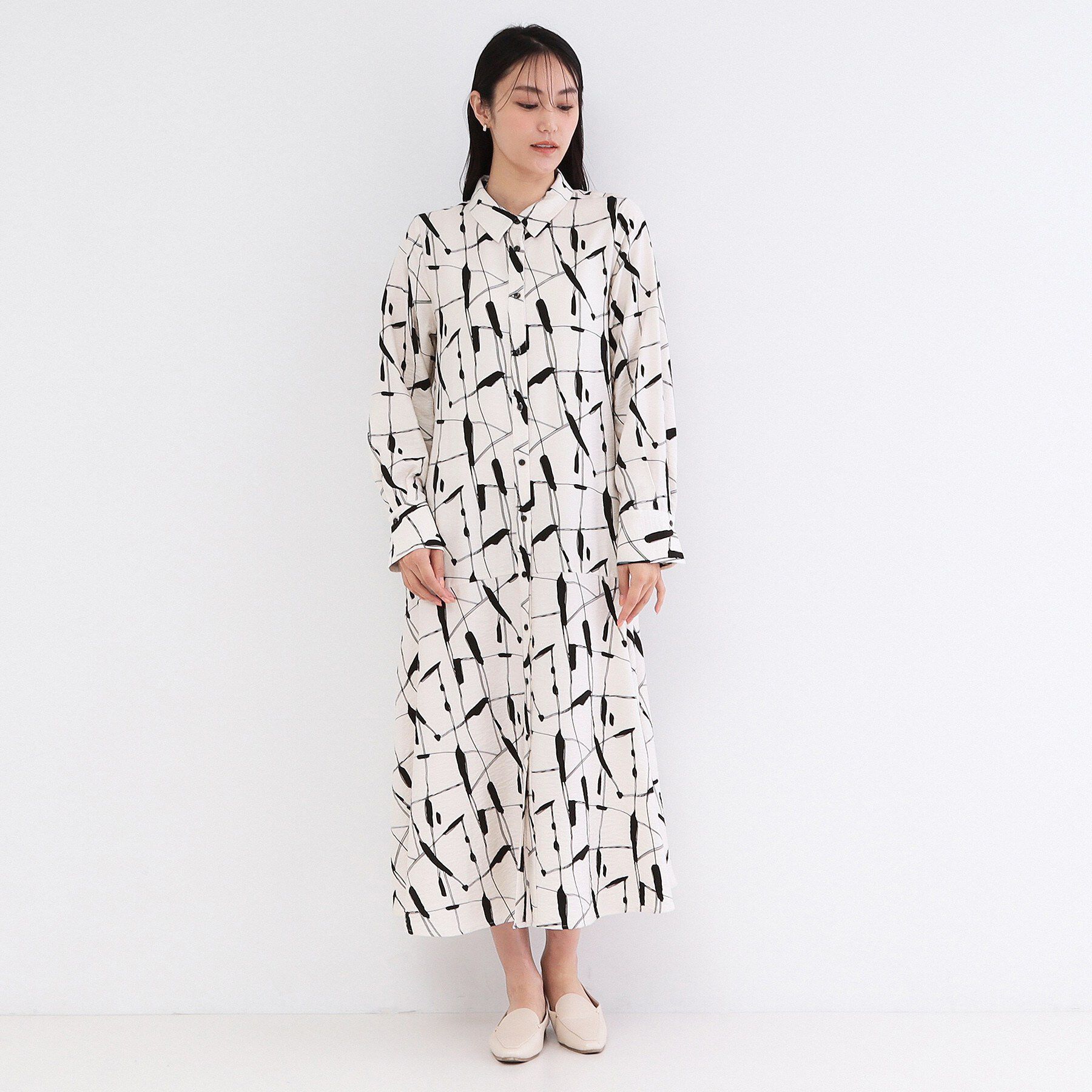 OPAQUE.CLIP「ジオメトリックプリントシャツワンピース」|ワンピース|