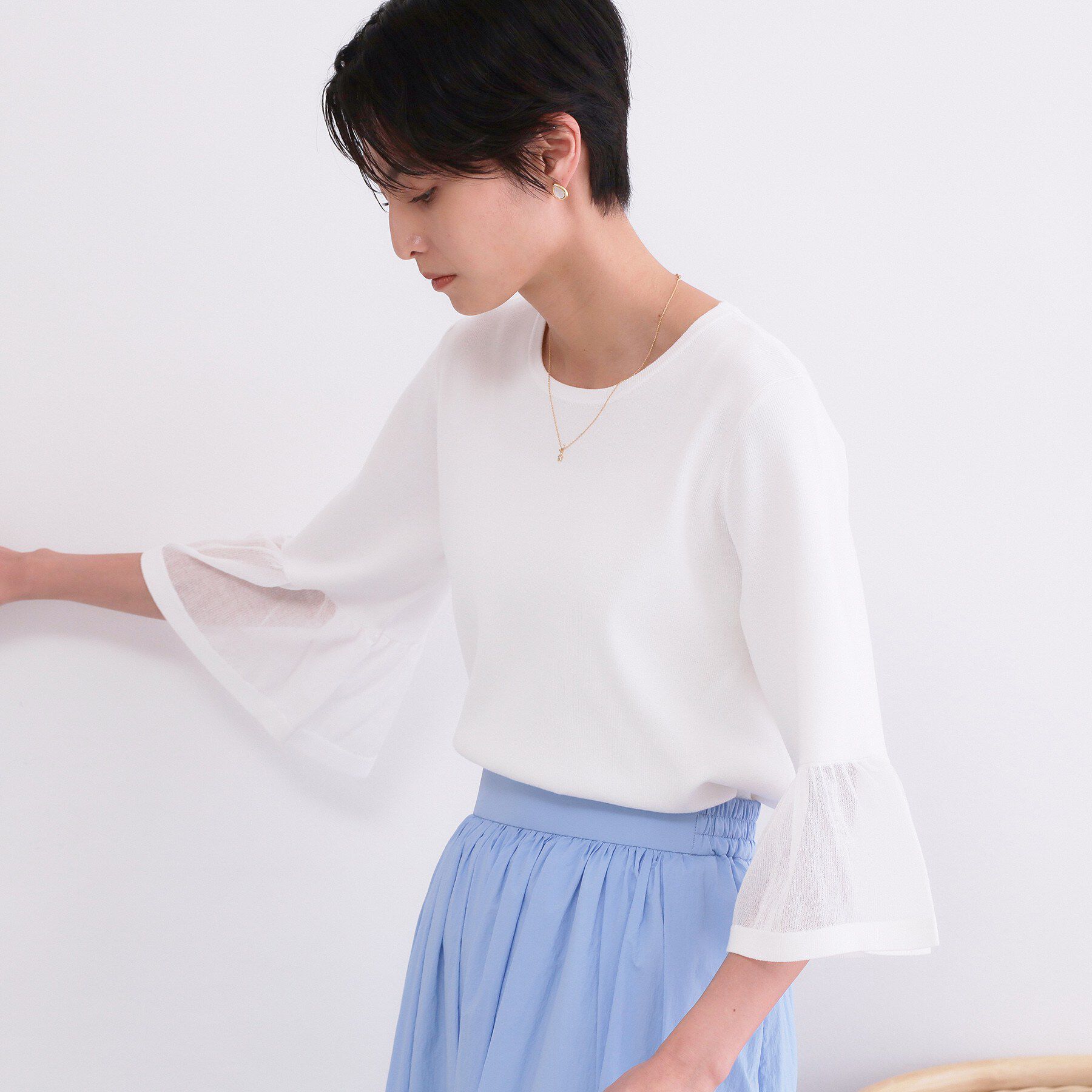 OPAQUE.CLIP「シアーフレアスリーブニット【洗濯機OK/抗ピル】」|ニット・セーター|