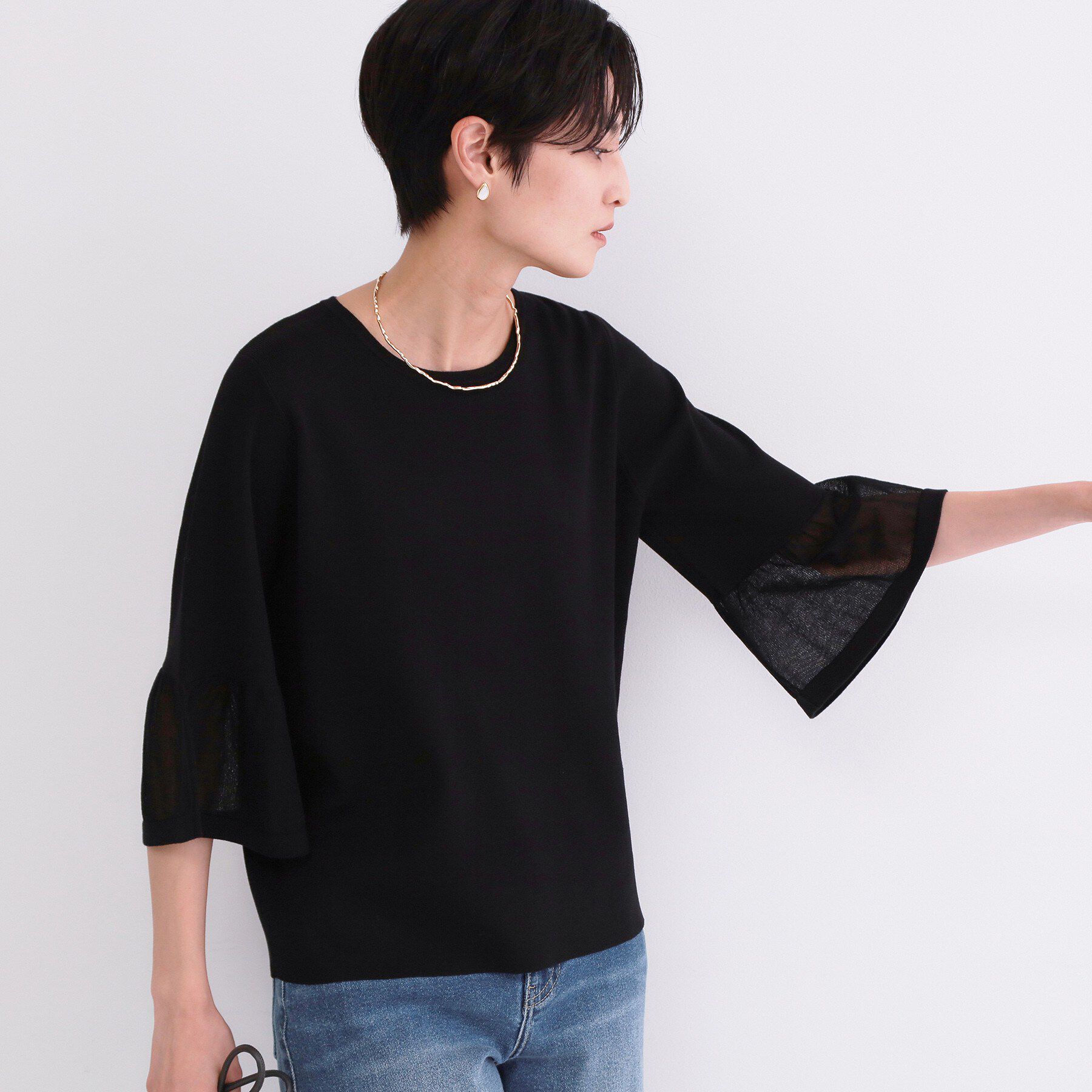 OPAQUE.CLIP「シアーフレアスリーブニット【洗濯機OK/抗ピル】」|ニット・セーター|