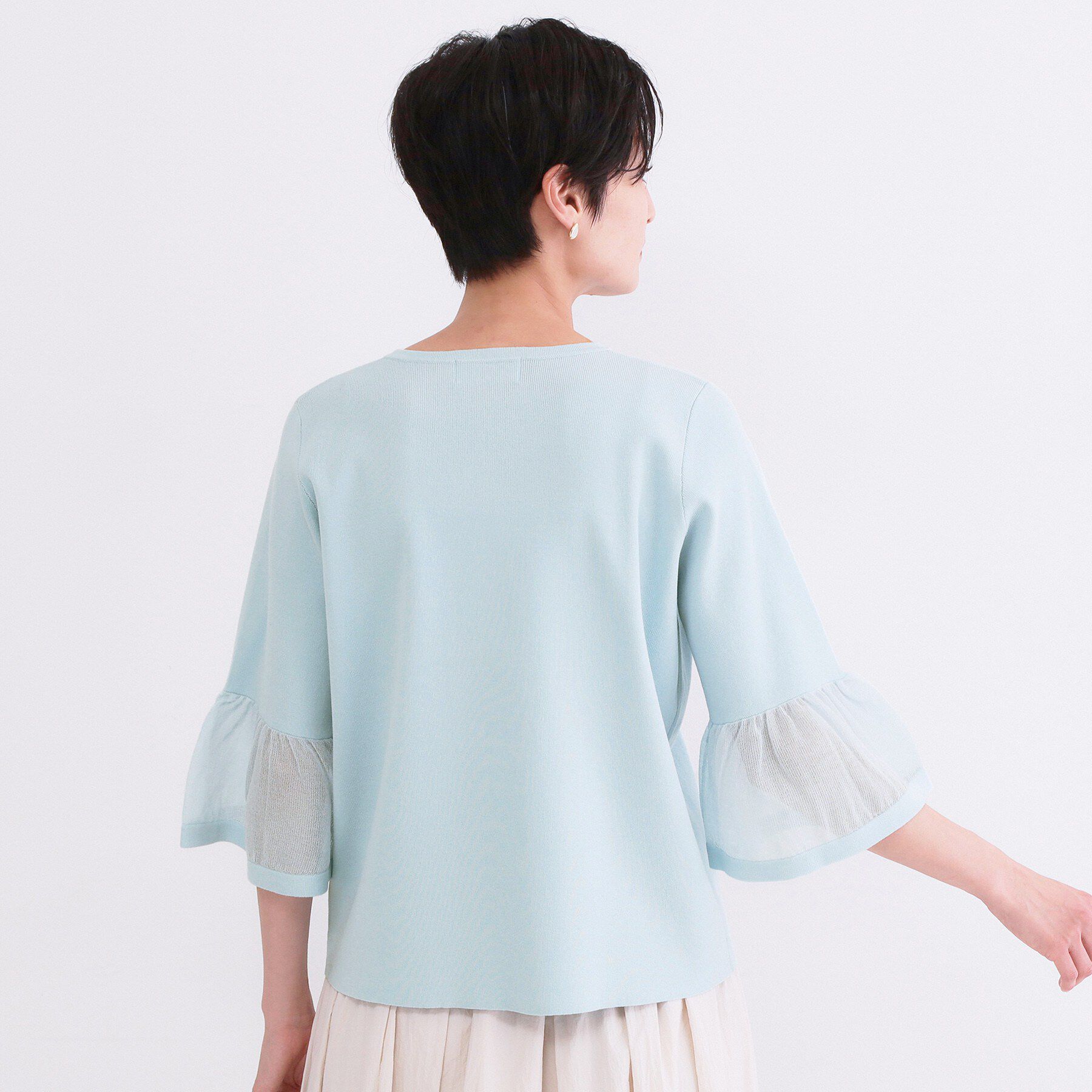 OPAQUE.CLIP「シアーフレアスリーブニット【洗濯機OK/抗ピル】」|ニット・セーター|