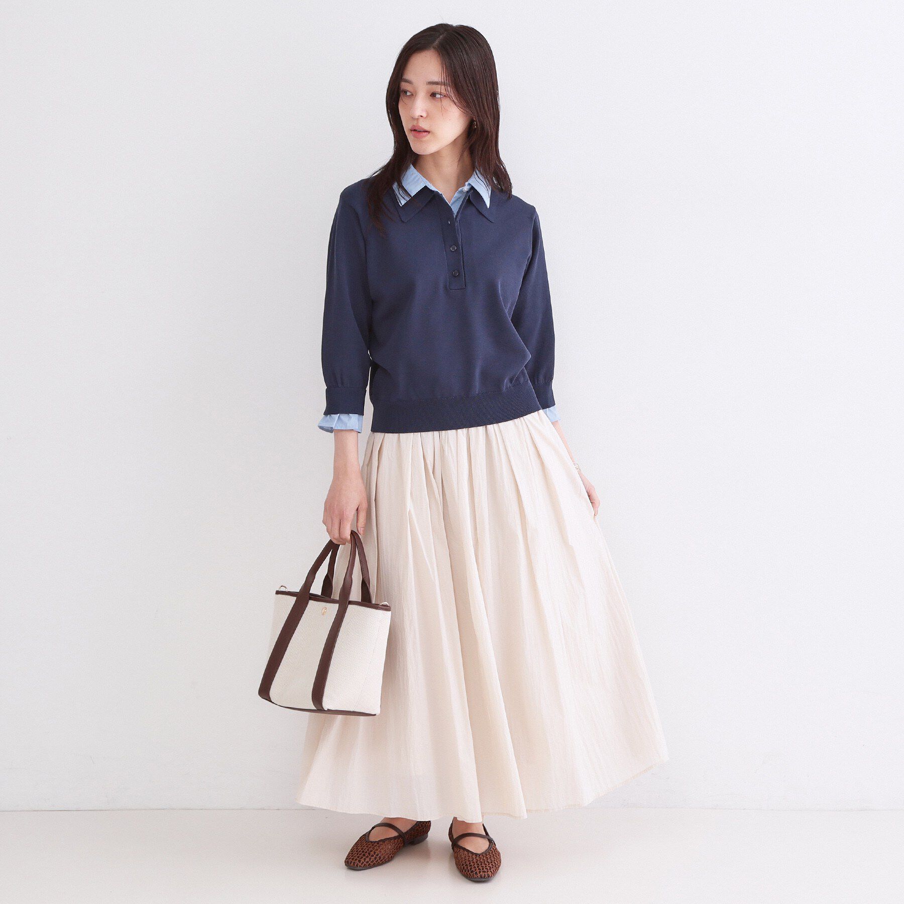 OPAQUE.CLIP「シャツレイヤード風ポロニット【洗濯機OK】」|ニット・セーター|