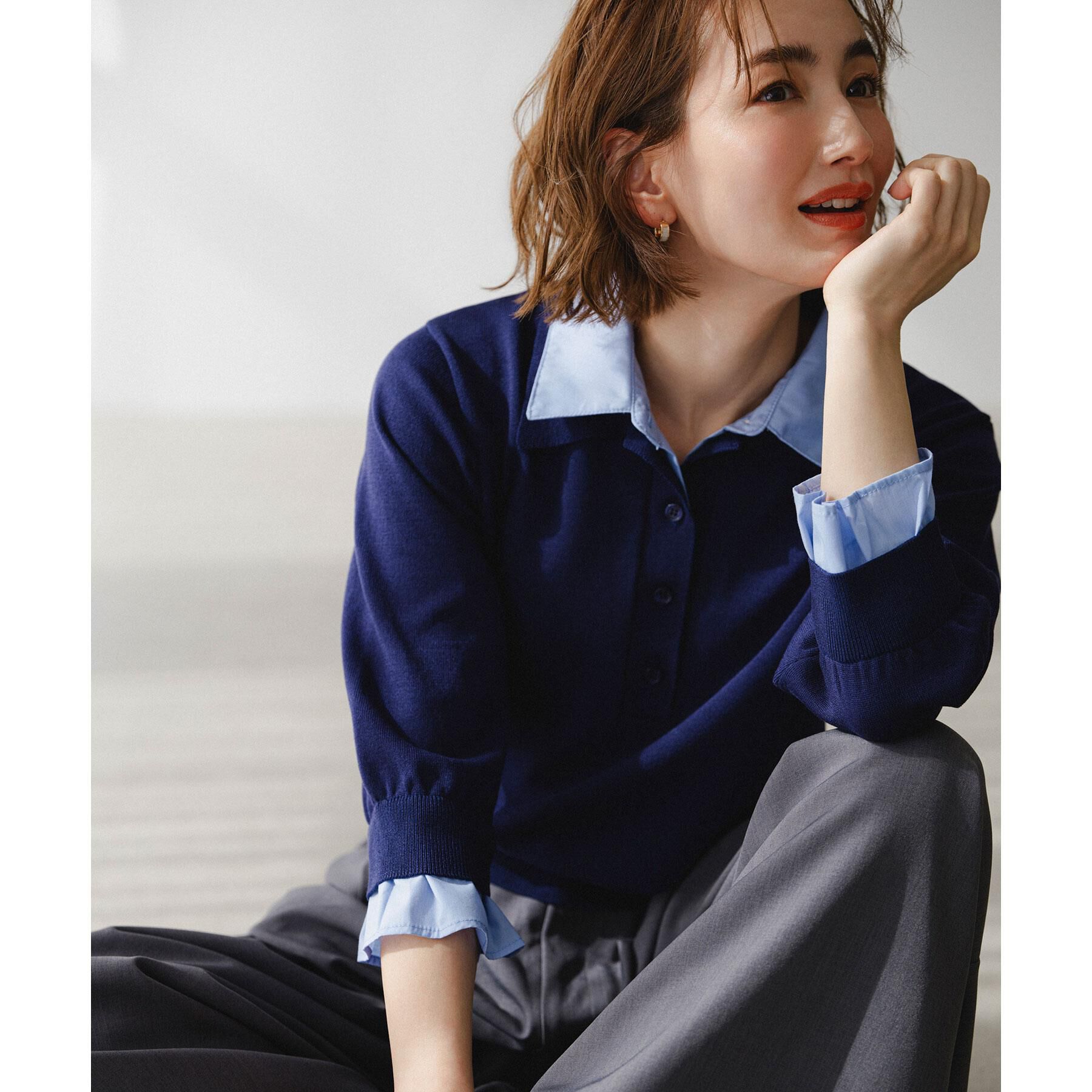 OPAQUE.CLIP「シャツレイヤード風ポロニット【洗濯機OK】」|ニット・セーター|