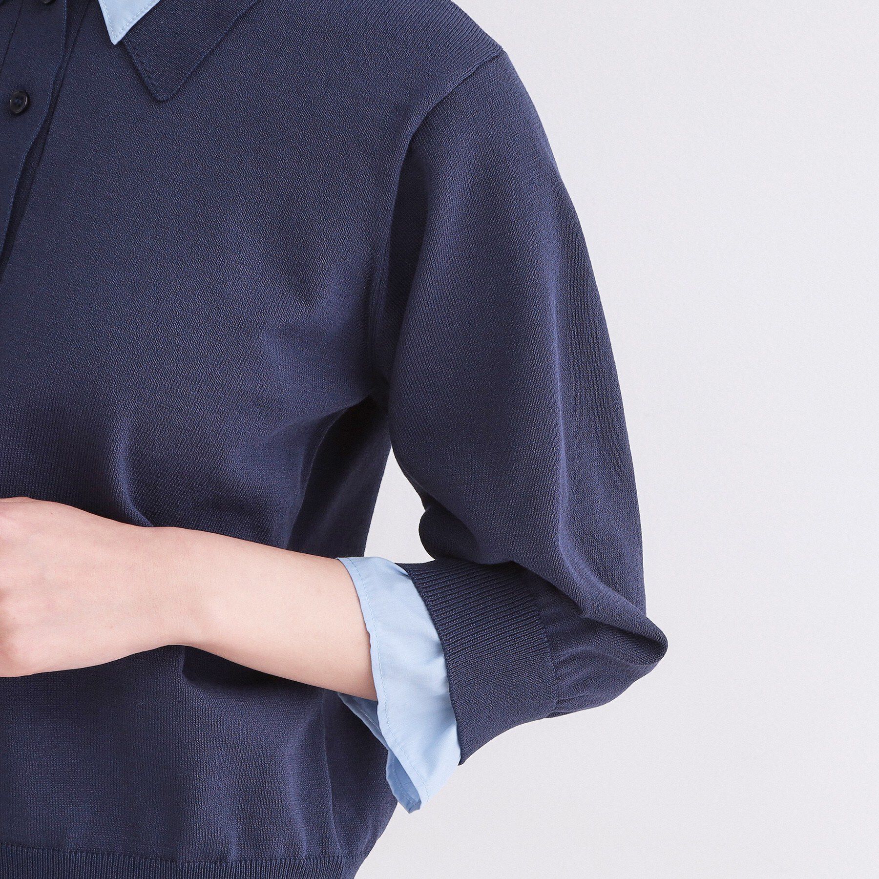 OPAQUE.CLIP「シャツレイヤード風ポロニット【洗濯機OK】」|ニット・セーター|