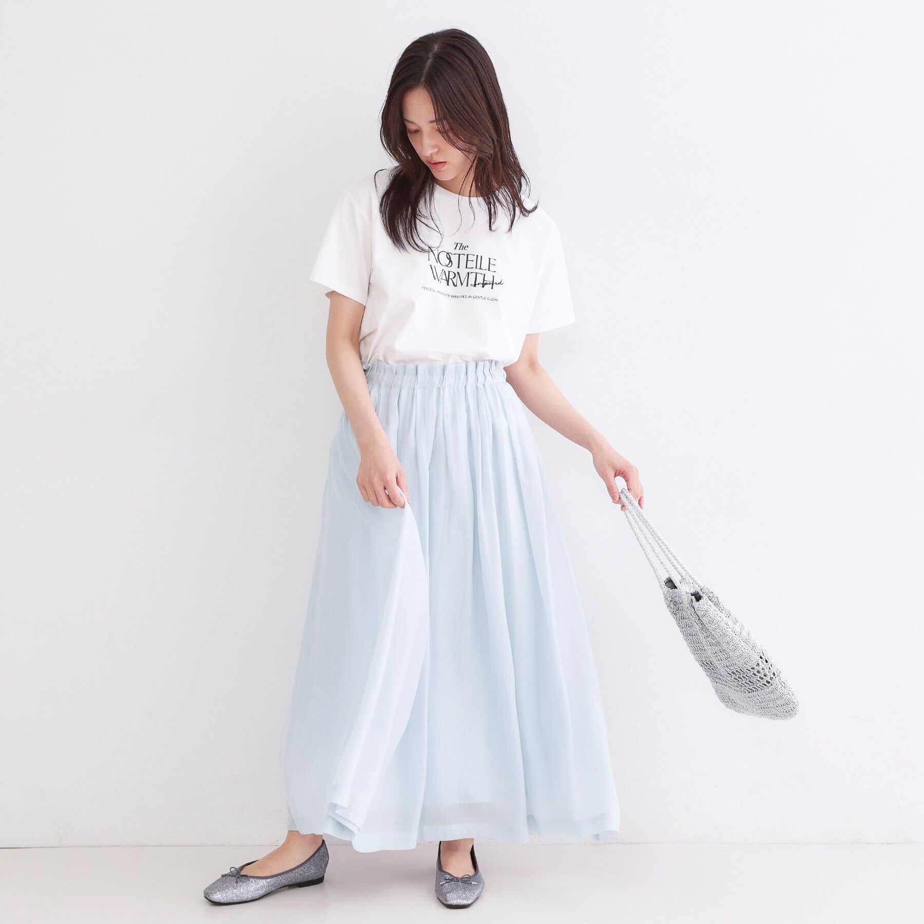 OPAQUE.CLIP「シャイニーオーガンジー タックフレアスカート」|スカート|