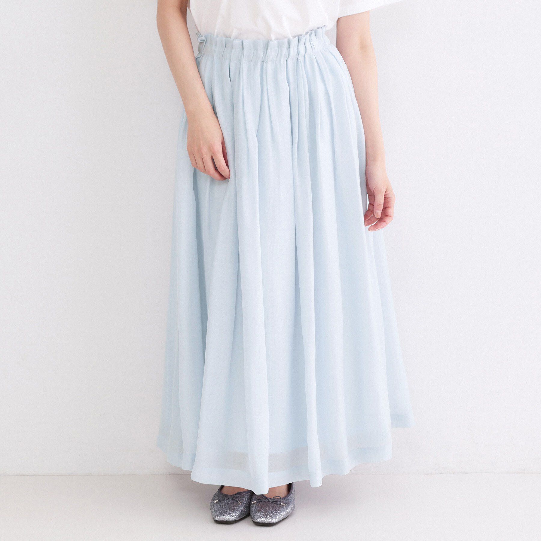 OPAQUE.CLIP「シャイニーオーガンジー タックフレアスカート」|スカート|