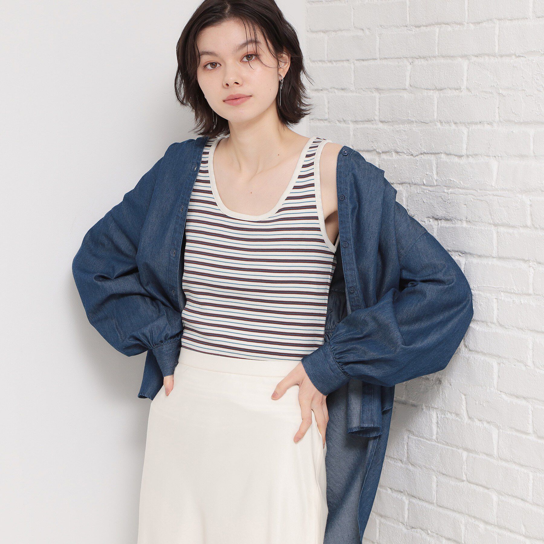 THE SHOP TK「マルチボーダーニットソータンク」|キャミソール|アイボリー(304)