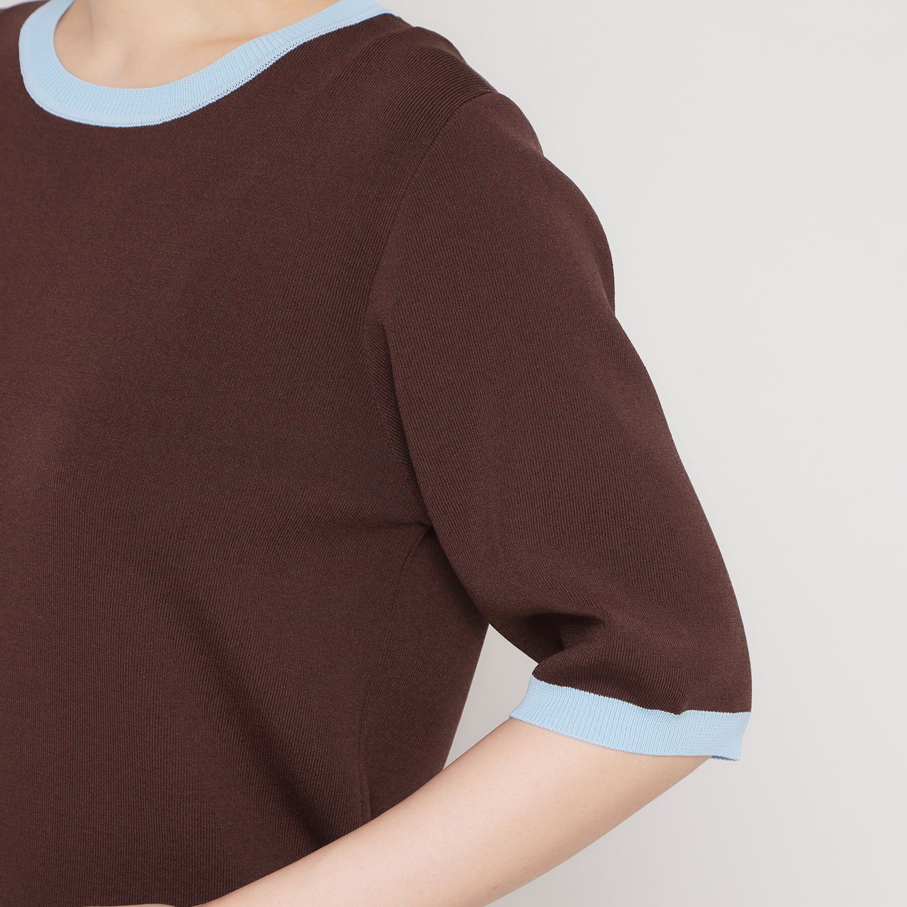 THE SHOP TK「【接触冷感/洗濯機OK/毛玉になりにくい/UV】さりげないラインで品よく映える 配色5分袖トップス」|ニット・セーター|