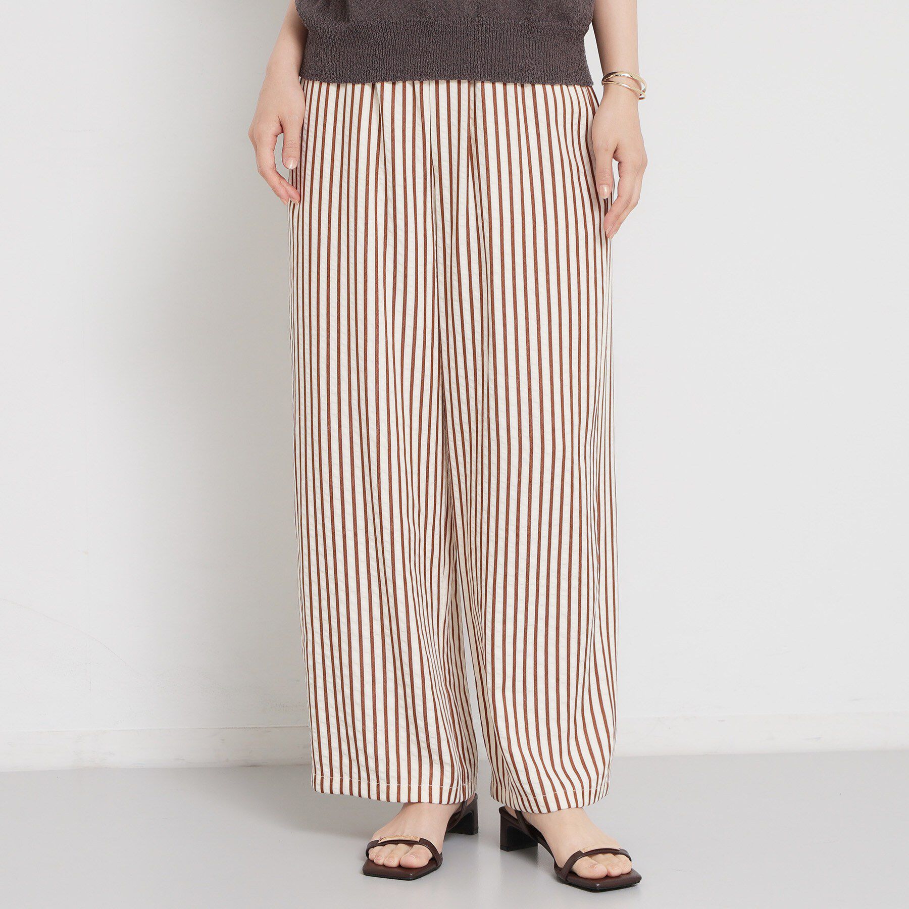 THE SHOP TK「ドビーストライプイージーパンツ」|その他|ブラウン(343)