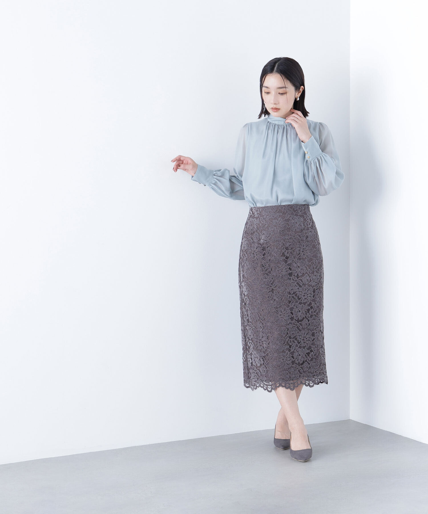  「モールレースナロースカート」|スカート|チャコール1