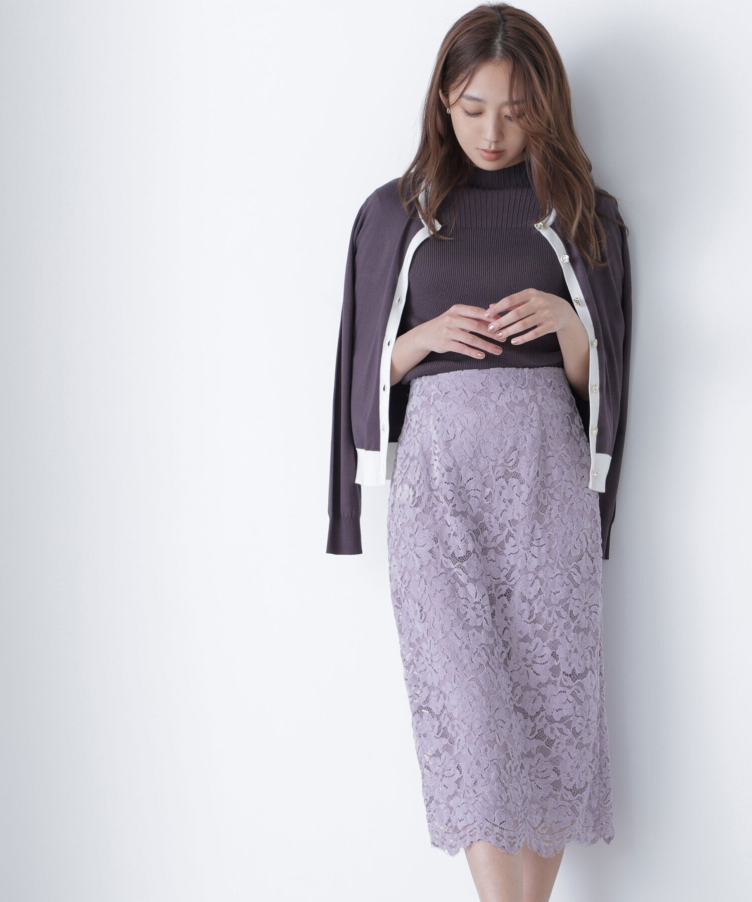  「モールレースナロースカート」|スカート|ラベンダー