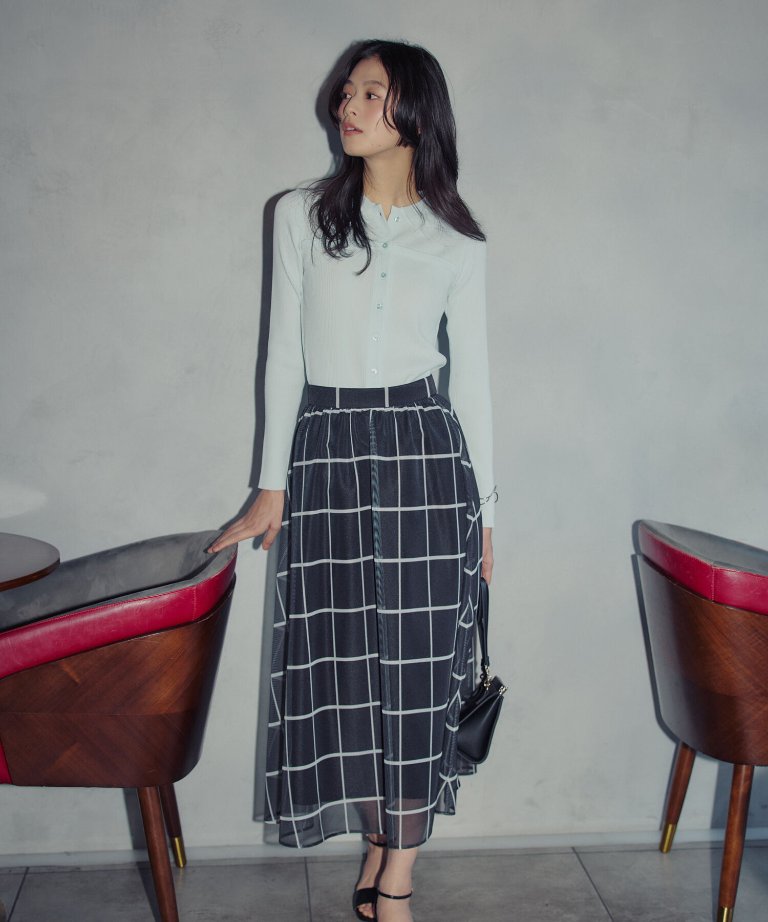  「ウィンドペンチェックフレアスカート」|スカート|ブラック系2