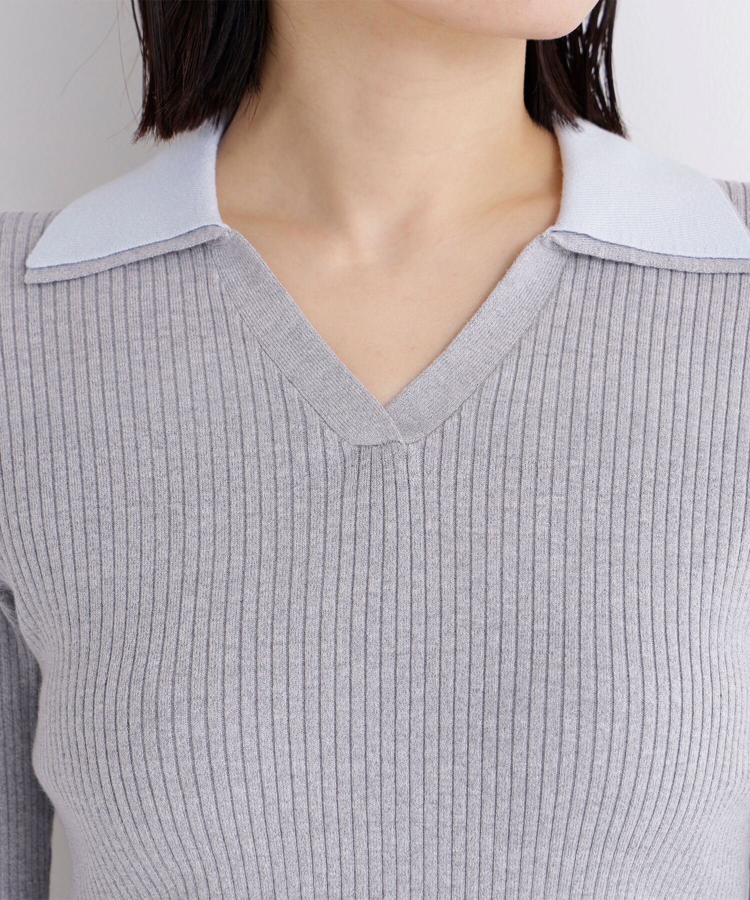  「ダブルカラーVネックリブニット」|ニット・セーター|