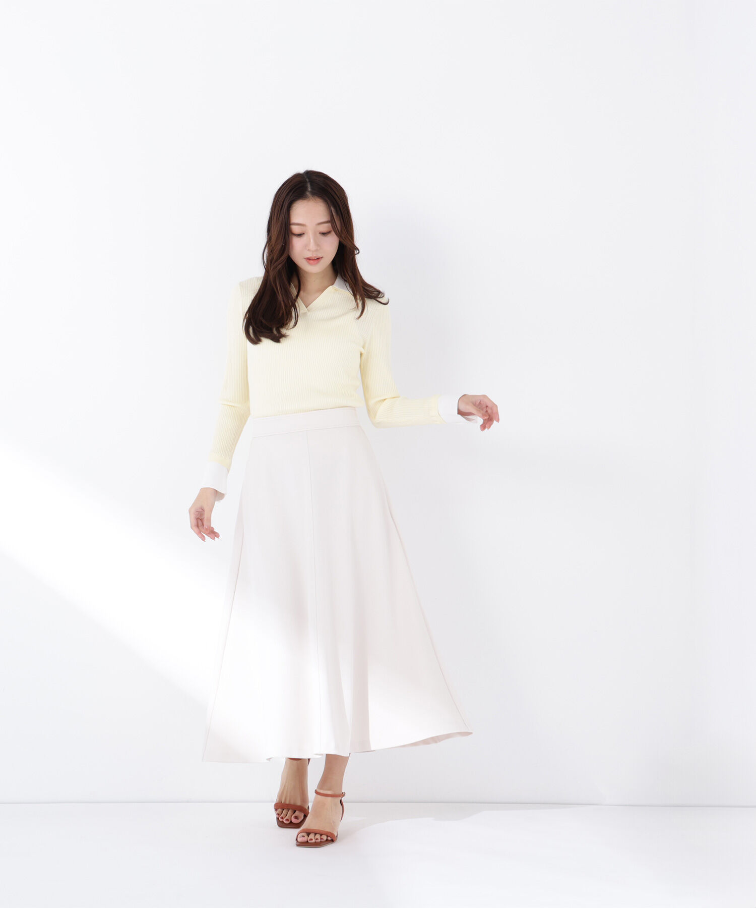  「ダブルカラーVネックリブニット」|ニット・セーター|