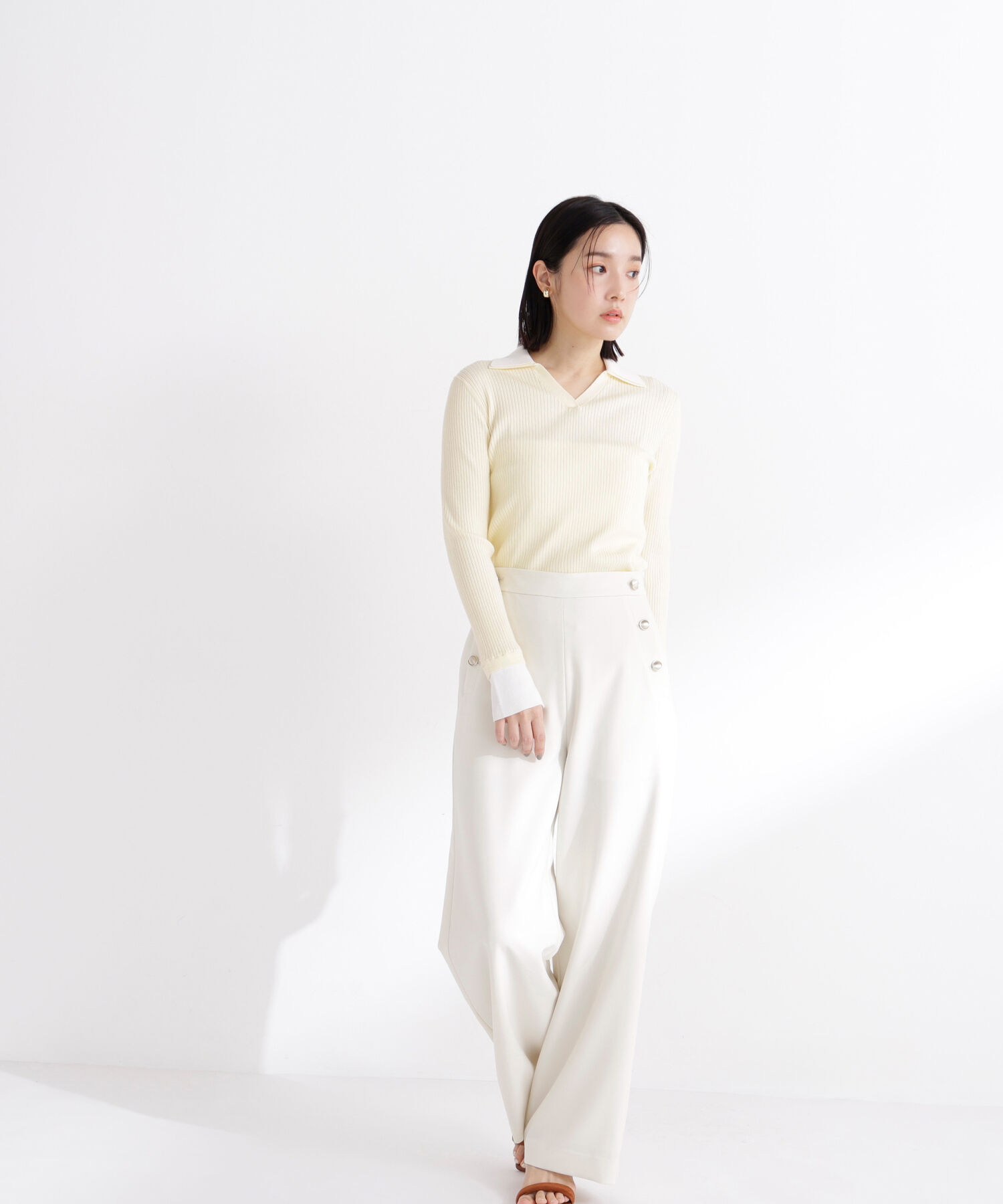  「ダブルカラーVネックリブニット」|ニット・セーター|