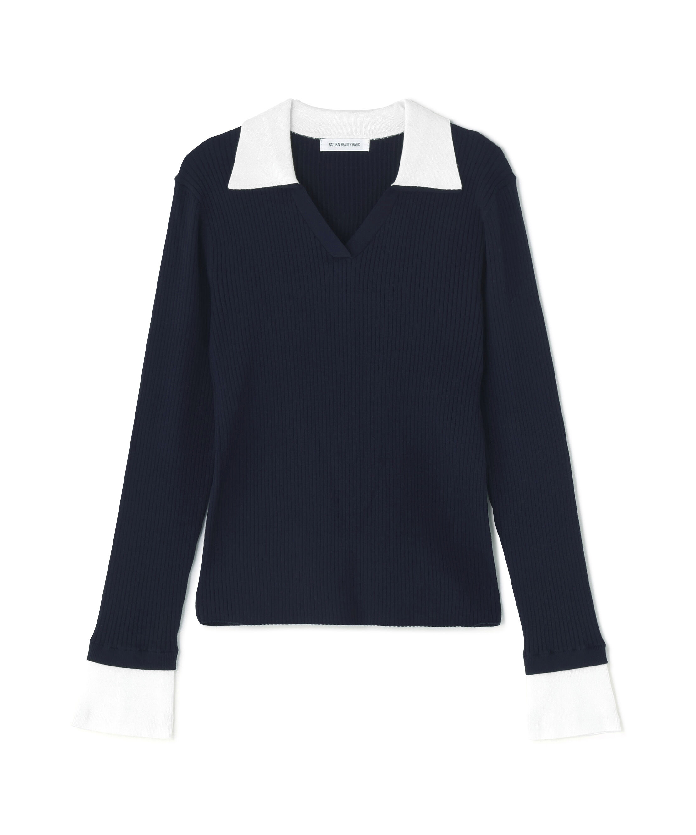  「ダブルカラーVネックリブニット」|ニット・セーター|