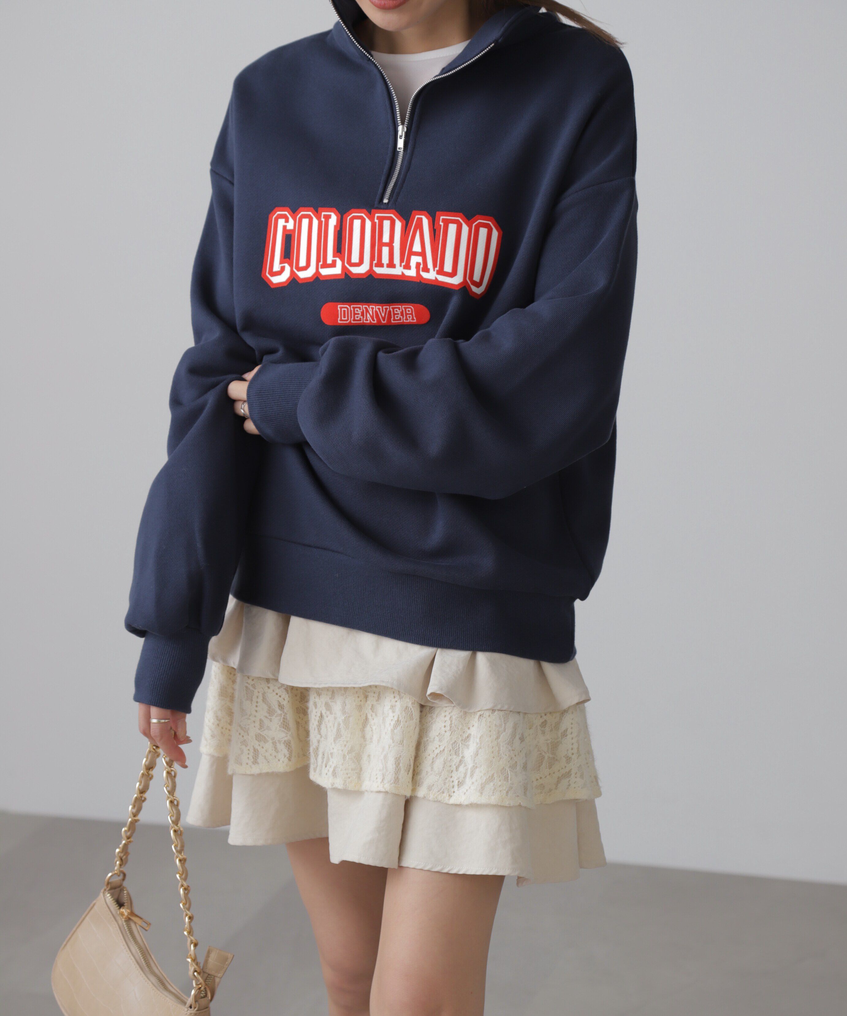  「カレッジロゴハーフジップスウェット」|Tシャツ・カットソー|ネイビー