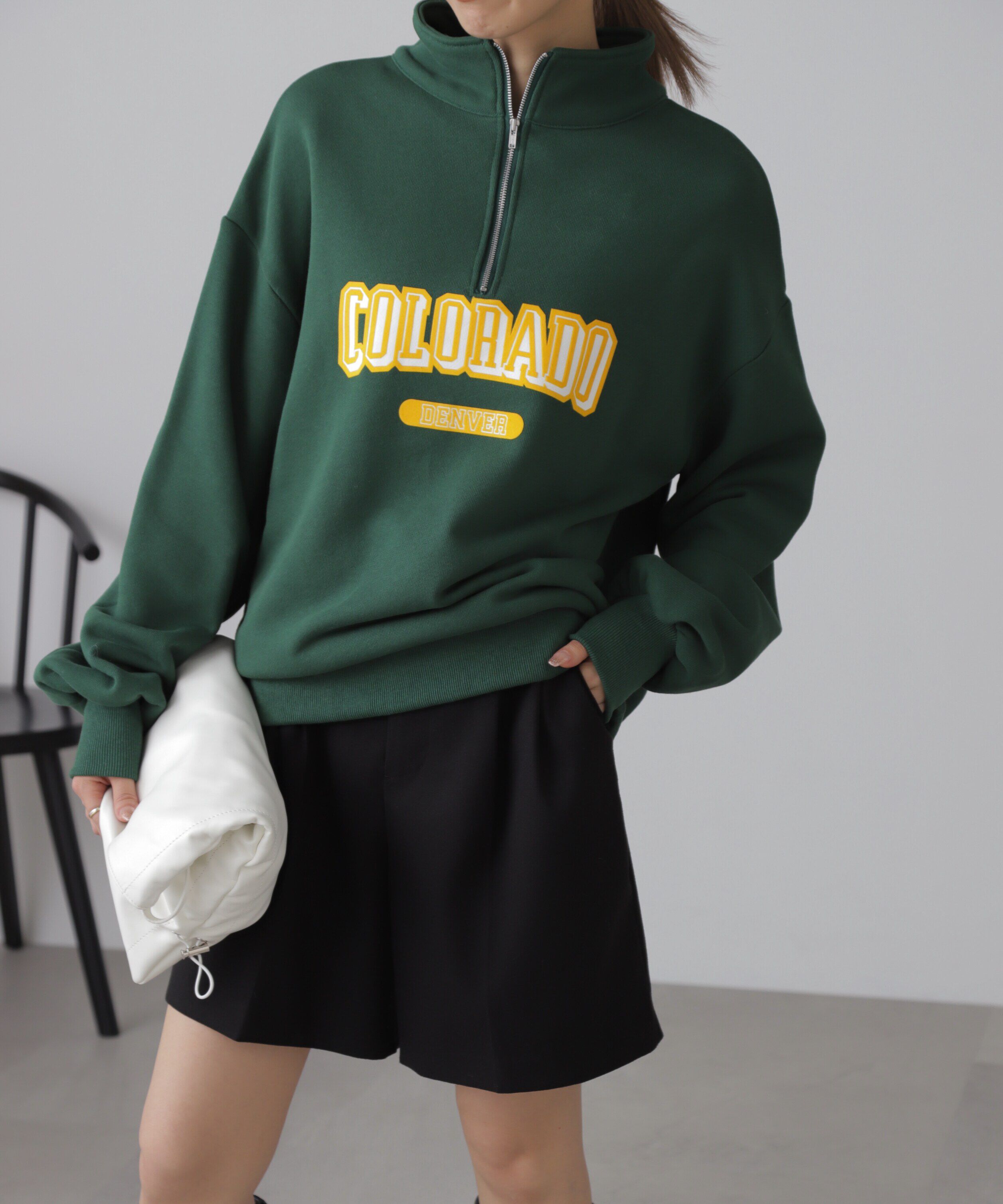  「カレッジロゴハーフジップスウェット」|Tシャツ・カットソー|グリーン