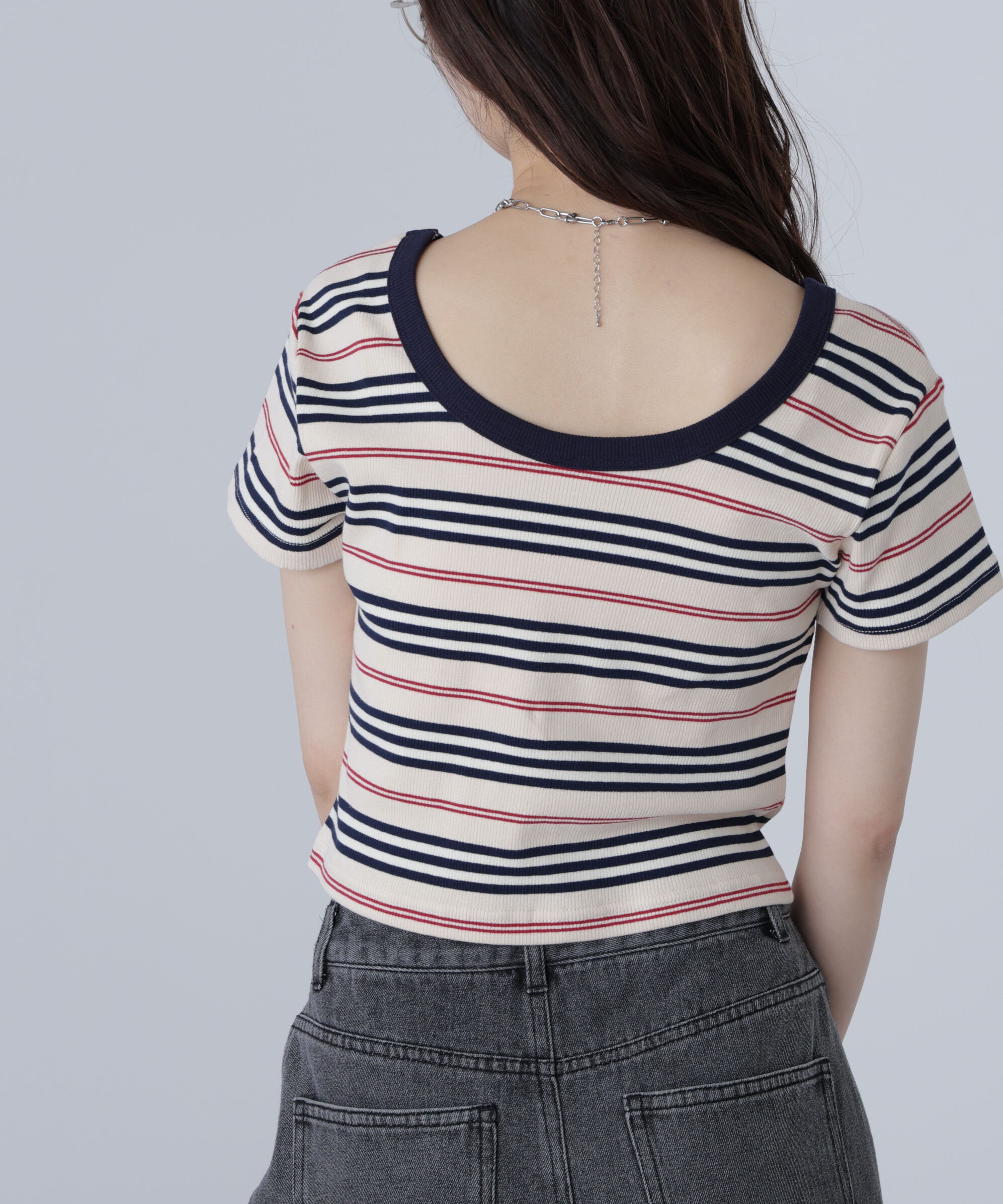  「ワンポイント刺繍マルチボーダーカットソー」|Tシャツ・カットソー|