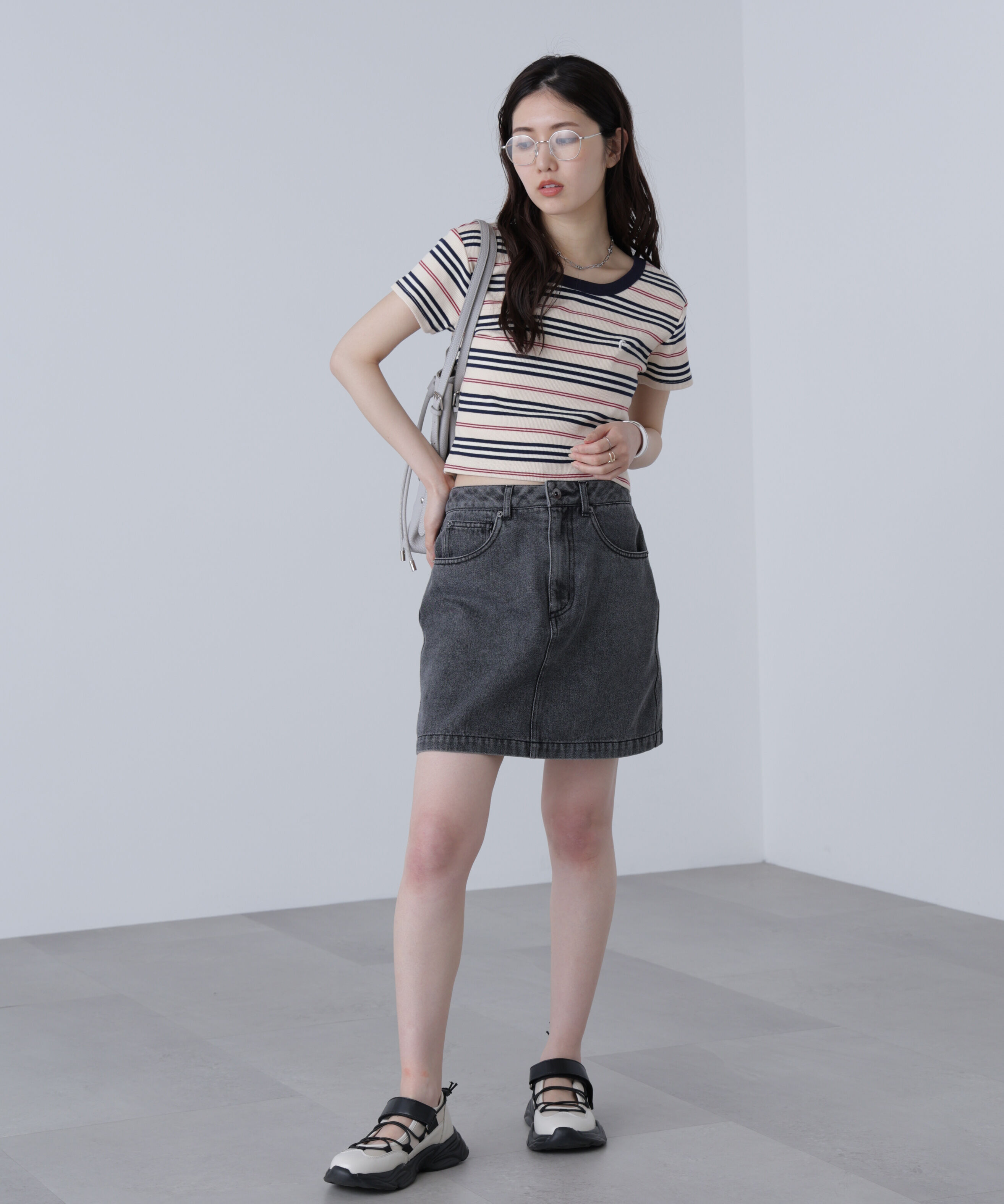  「ワンポイント刺繍マルチボーダーカットソー」|Tシャツ・カットソー|