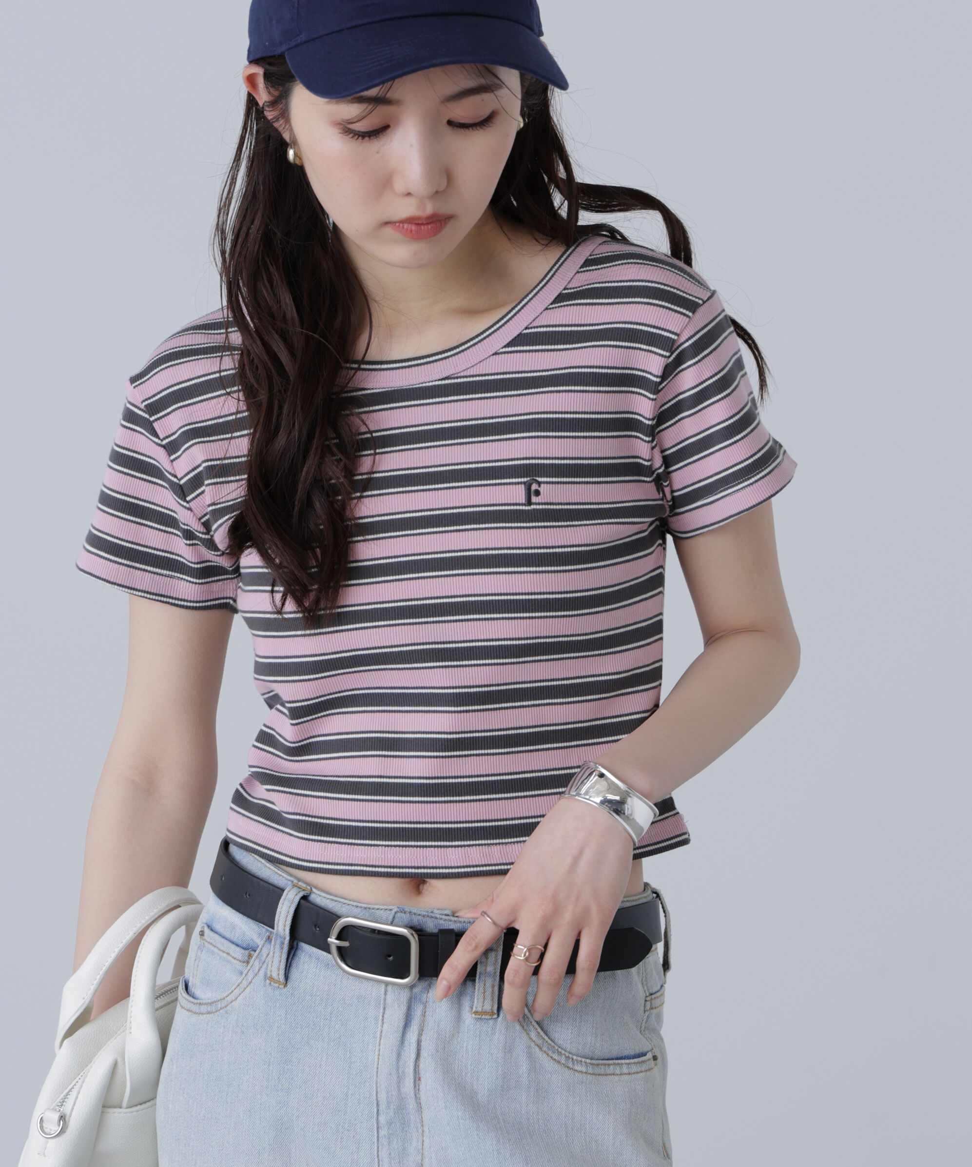  「ワンポイント刺繍マルチボーダーカットソー」|Tシャツ・カットソー|