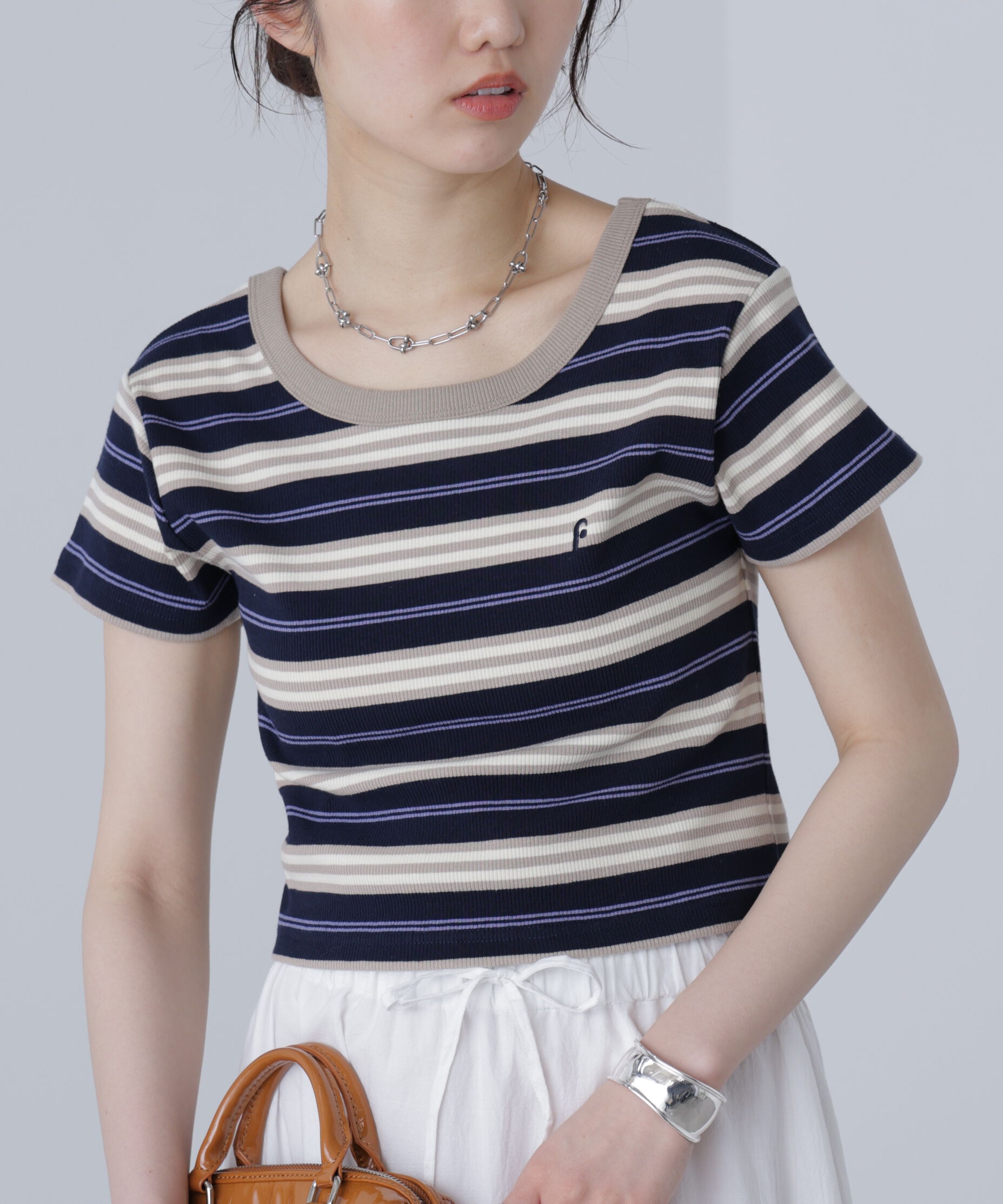  「ワンポイント刺繍マルチボーダーカットソー」|Tシャツ・カットソー|ネイビーベー 1
