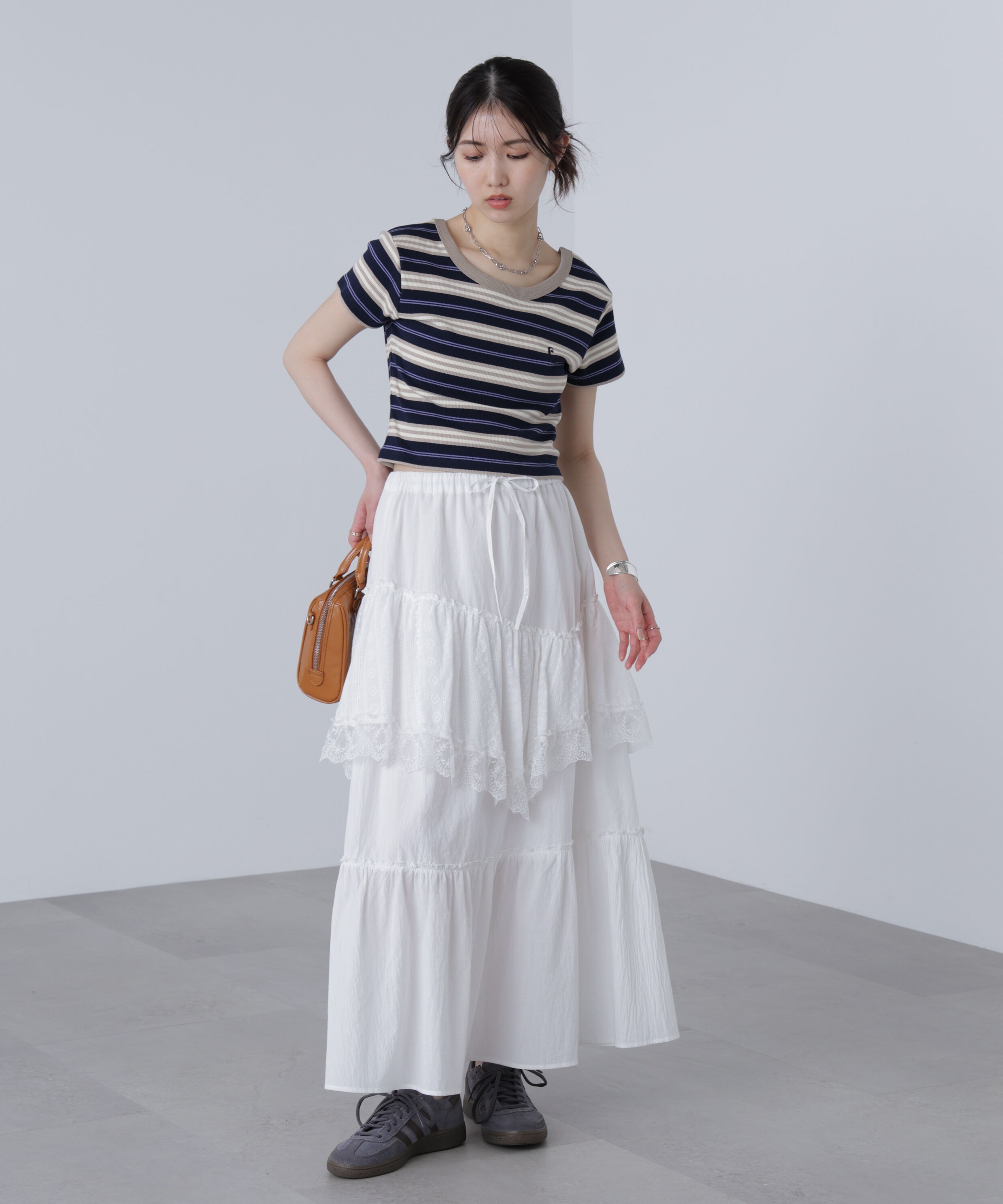  「ワンポイント刺繍マルチボーダーカットソー」|Tシャツ・カットソー|